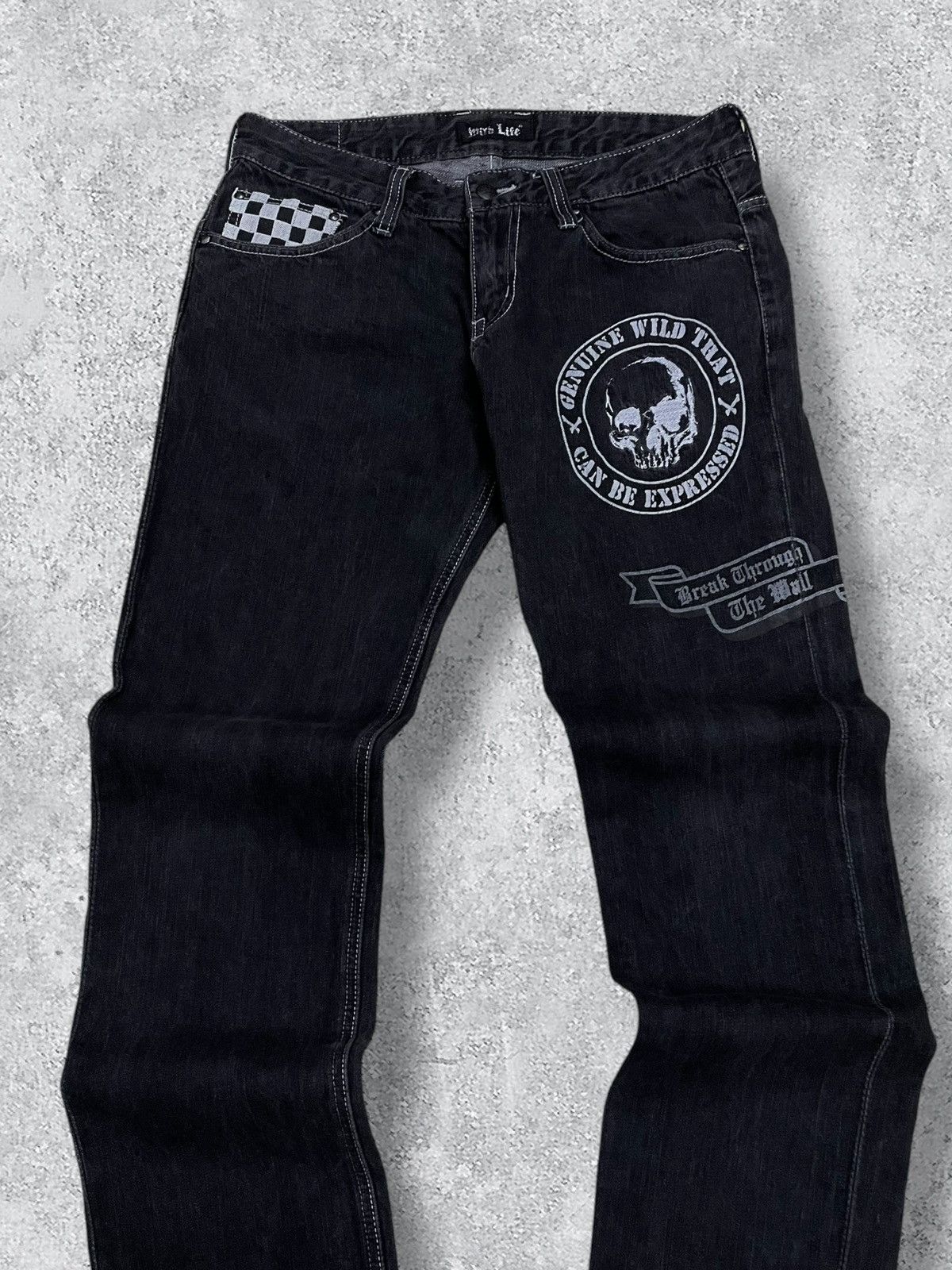 Japanese Brand Og Vintage 1990s Japan Designer Wild Life Skull Punk Denim Size US 31 - 4 Thumbnail