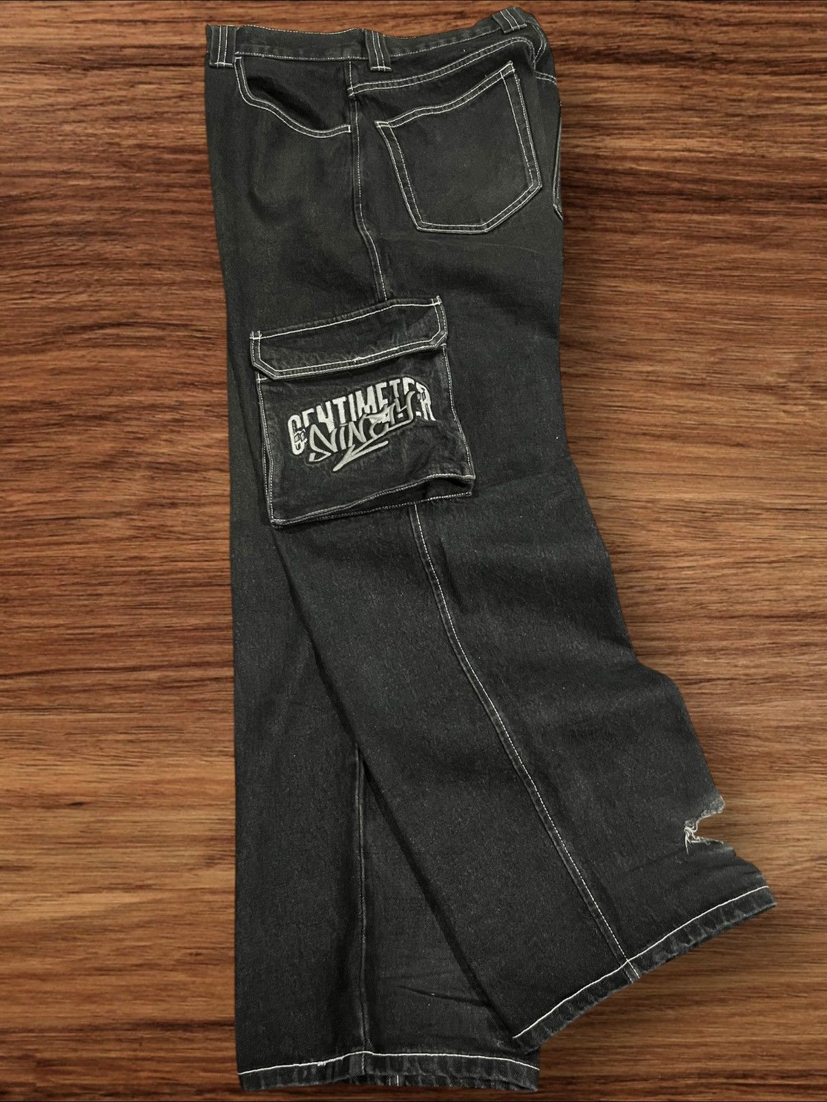 Hypebeast ⚡️High Waist⚡️Y2K Hip Hop Style Embroidered Slogan Baggy Jeans Size US 32 / EU 48 - 3 Thumbnail
