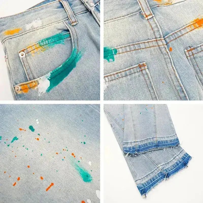 Japanese Brand Ink Graffiti Baggy Ripped Flare Jeans Pants Size US 32 / EU 48 - 6 Thumbnail