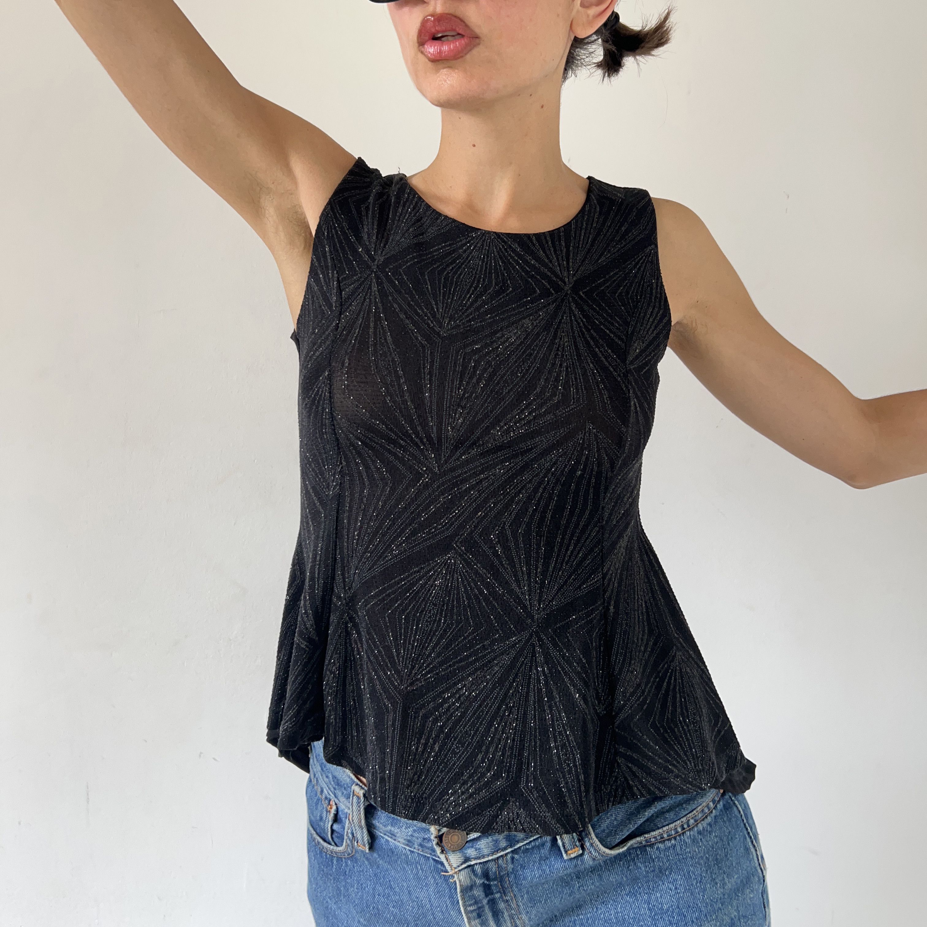 Vintage Vintage 90s black glitter peplum tank top Size M / US 6-8 / IT 42-44 - 5 Thumbnail