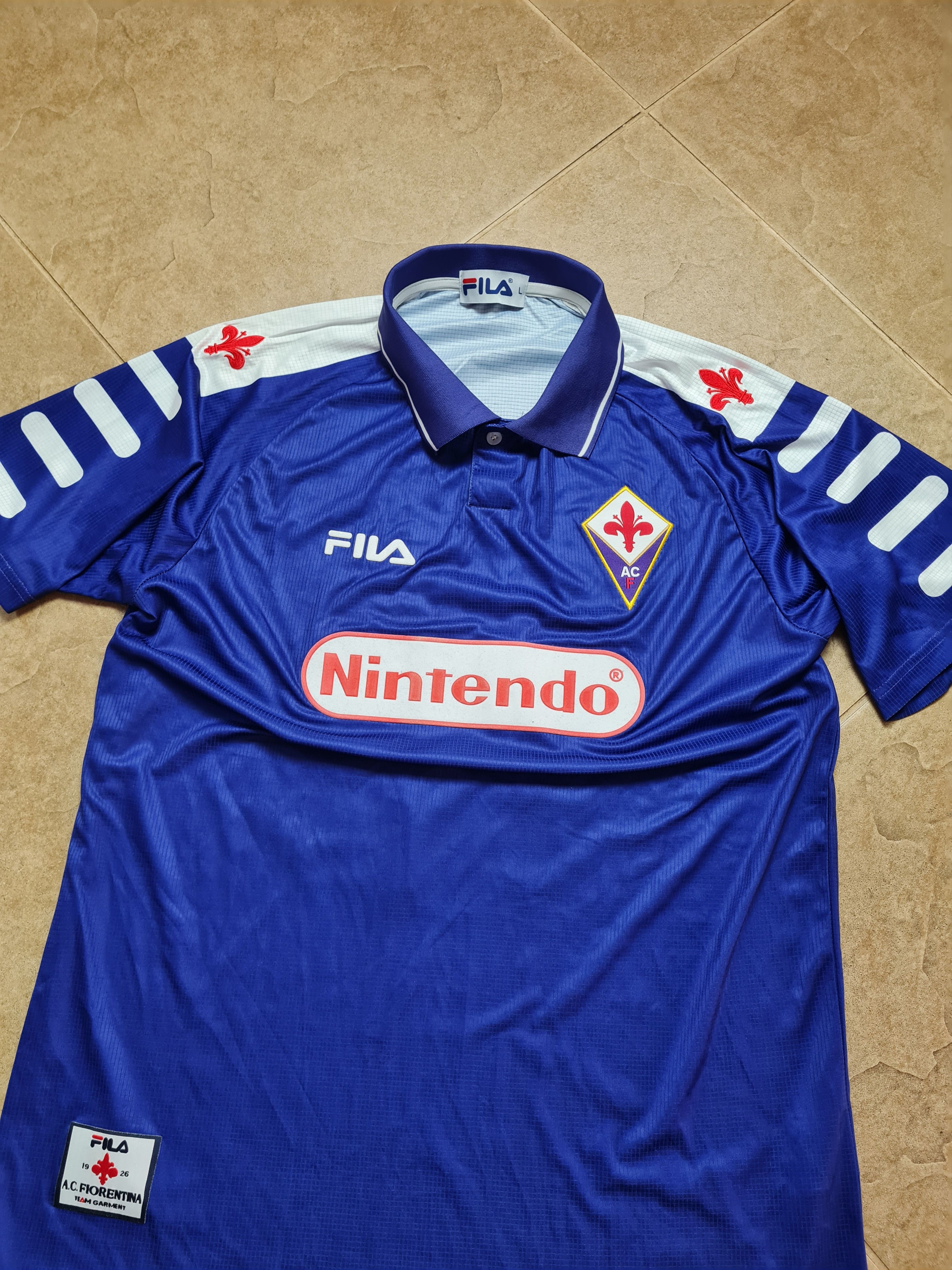 Fila Rui Costa #10 Fiorentina 1998/99 Home Vintage Soccer Shirt Size US L / EU 52-54 / 3 - 4 Thumbnail