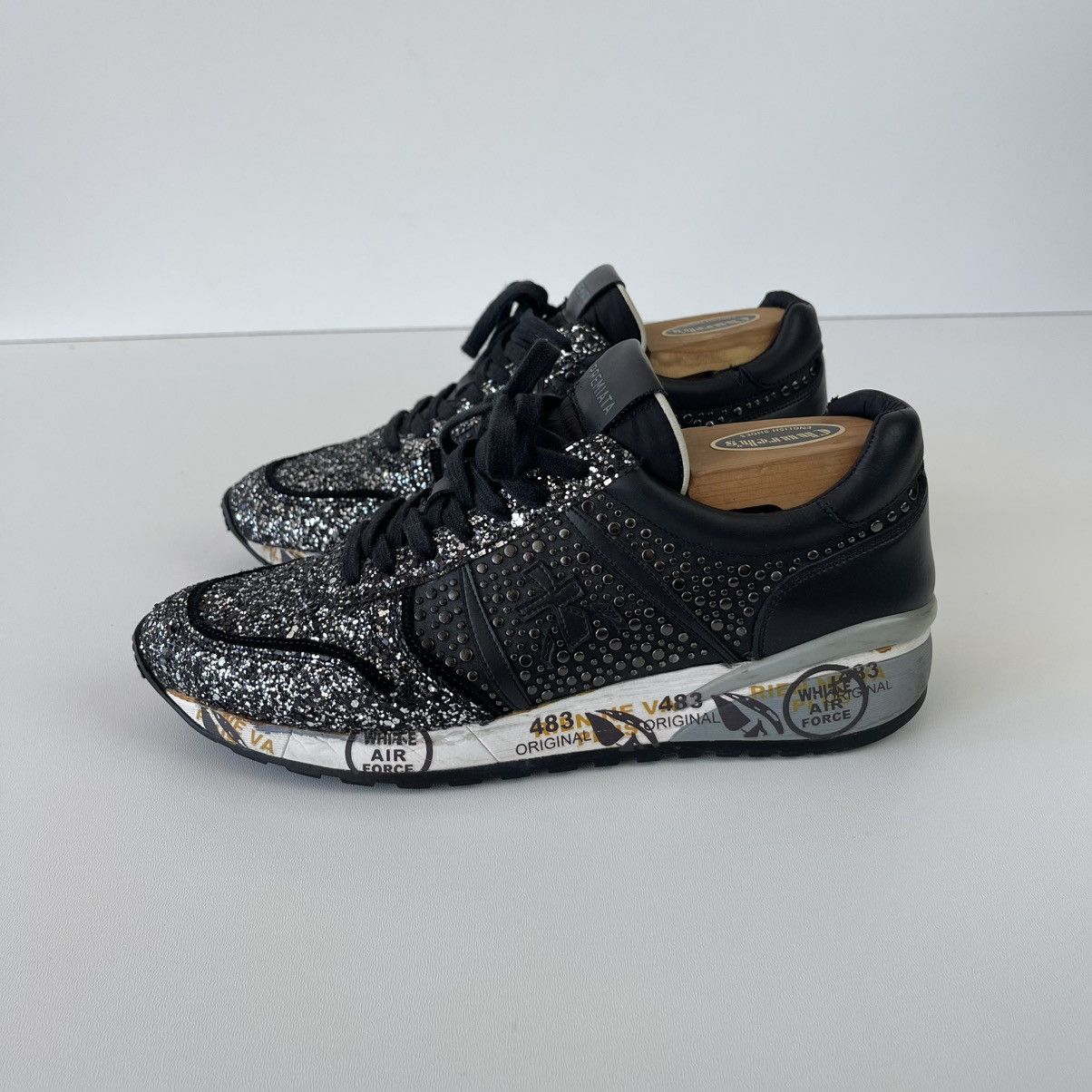 Premiata Premiata Glitter Leather Sneakers Black 2543 Women’s Italy Size US 8 / IT 38 - 2 Thumbnail