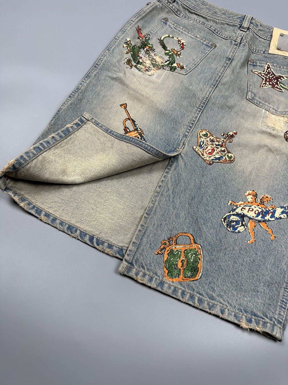 Le Grande Bleu (L.G.B.) Epoca Art Denim Midi Skirt Size 29" - 7 Thumbnail