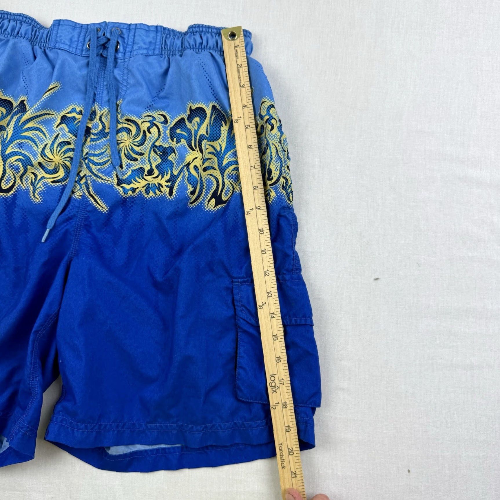 Vintage VINTAGE No Boundaries Swim Trunks Men M Blue Tribal Grunge Y2K Baggy Size US 31 - 7 Thumbnail
