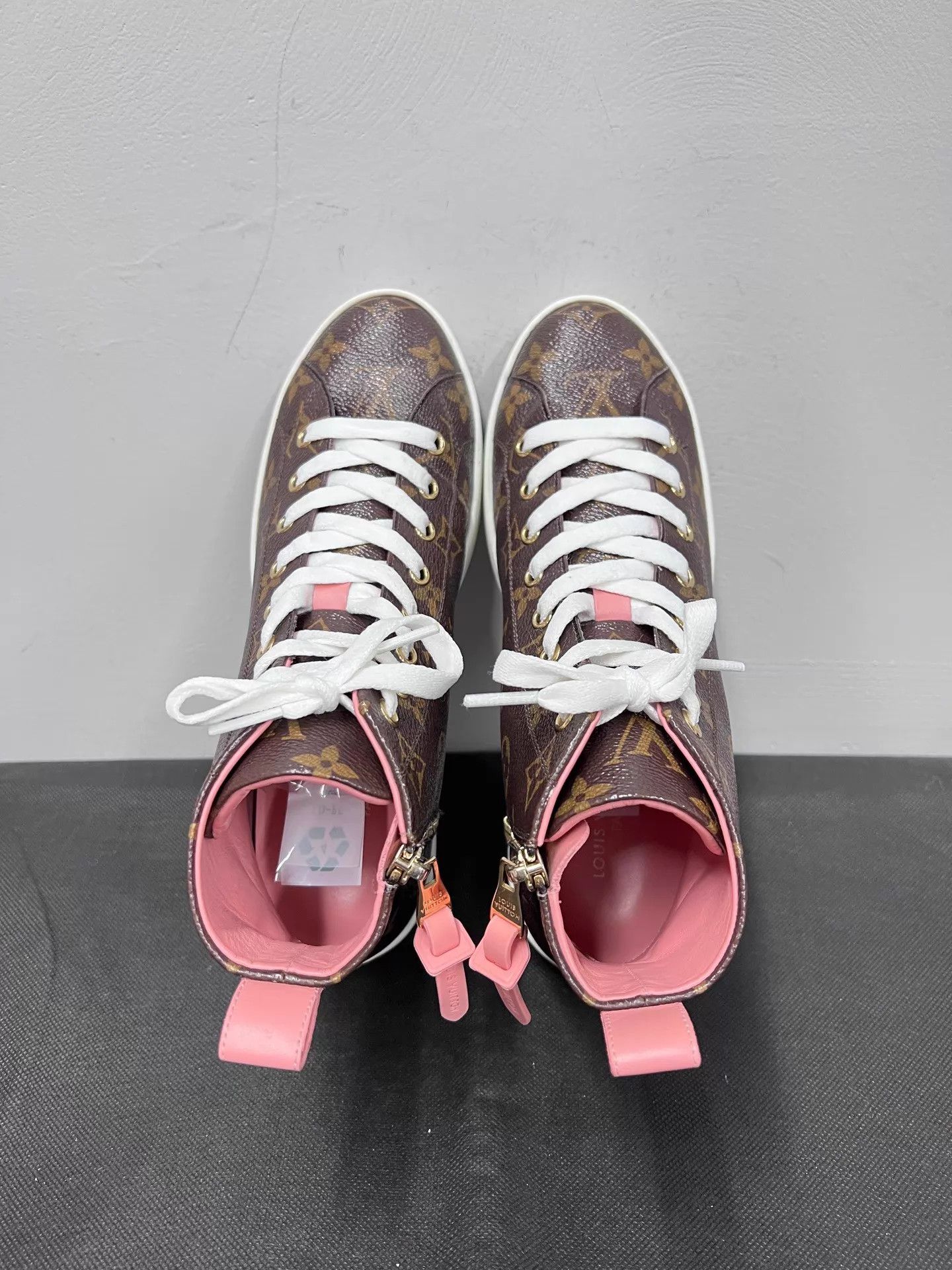 Louis Vuitton LV Monogram All-Over Print High-Top Sneakers 36.5 Mint Size US 6 / IT 36 - 4 Thumbnail