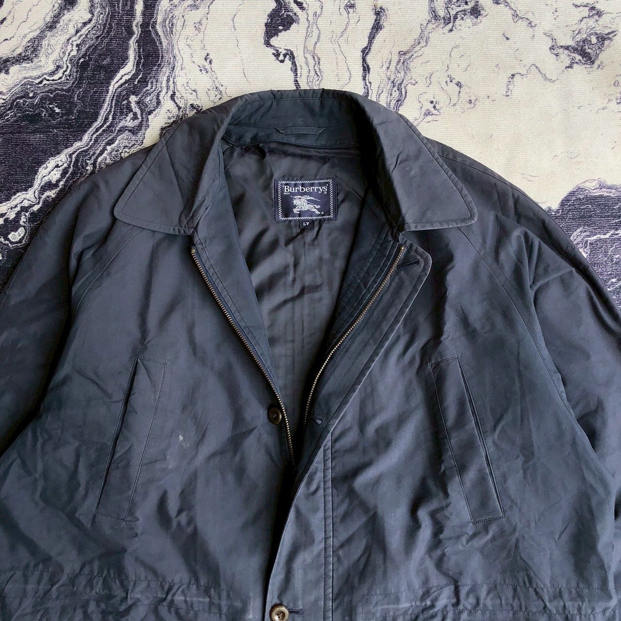 Burberry Vintage 90s Burberrys Navy Trench Coat Jacket Size US L / EU 52-54 / 3 - 4 Thumbnail