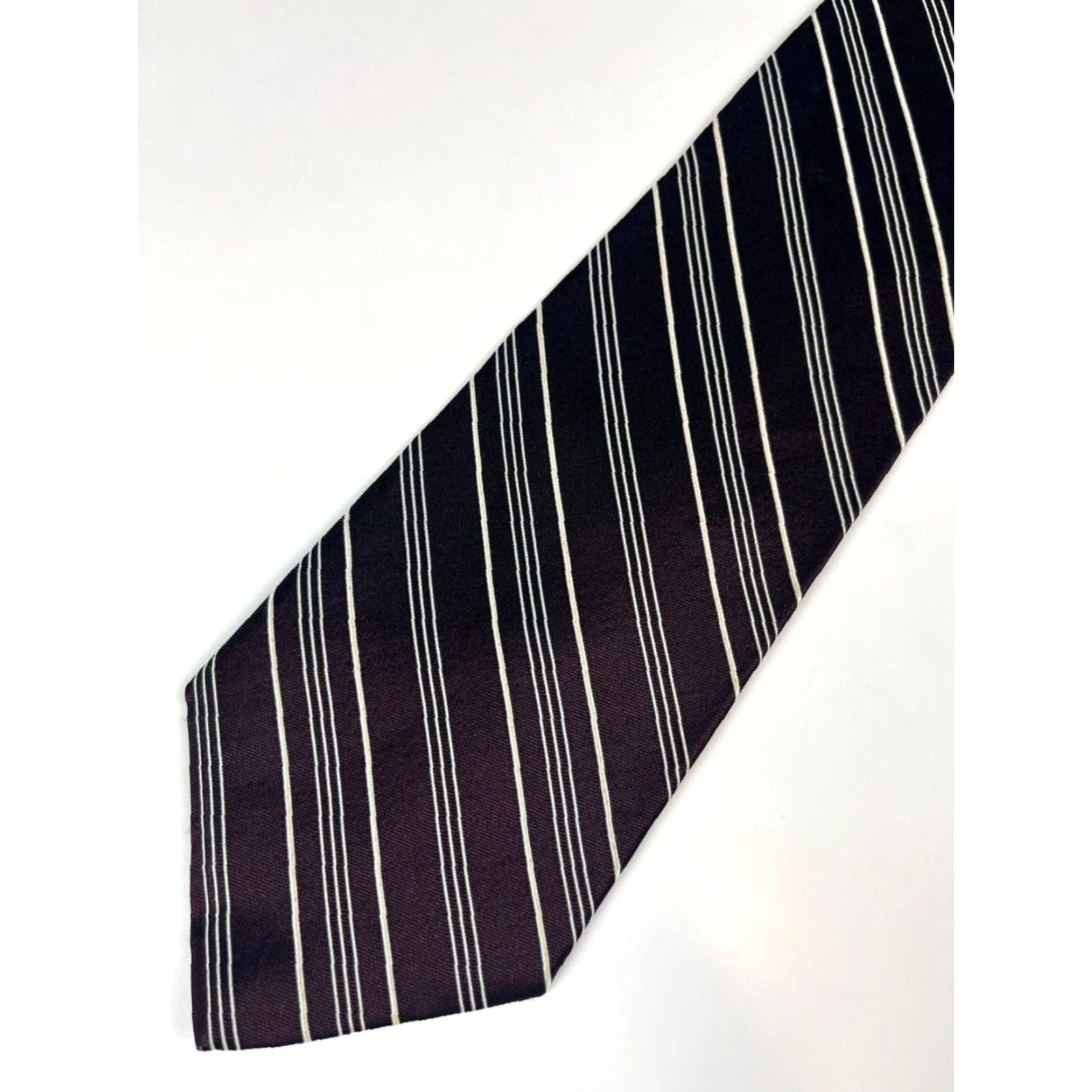 Ralph Lauren VINTAGE Lauren Ralph Lauren Silk Tie Striped Hand Finished 100% Silk Made in USA Eggplant Wide 3.75" 58" Men’s Tie Mens Size ONE SIZE - 5 Thumbnail