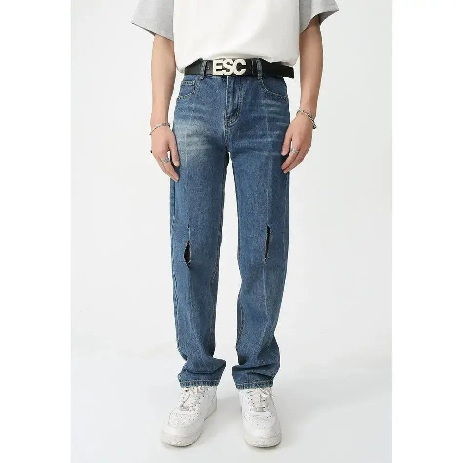 Japanese Brand Retro loose wide leg ripped jeans Size US 32 / EU 48 - 3 Thumbnail