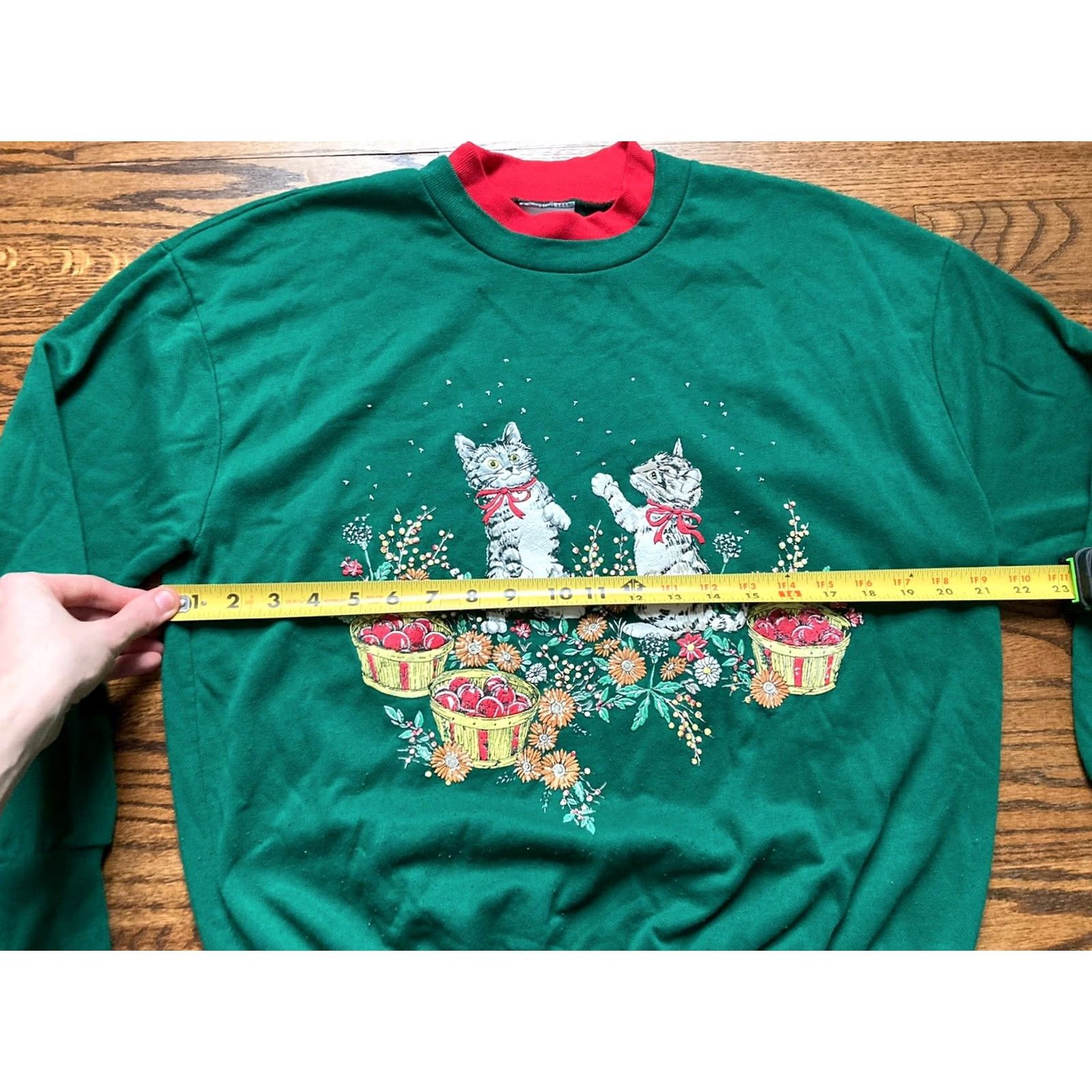 Basic Editions VINTAGE Basic Editions Cat Sweatshirt Shirt Women Small Green 90s Cottage Core Collared Long Sleeve Size S / US 4 / IT 40 - 3 Thumbnail