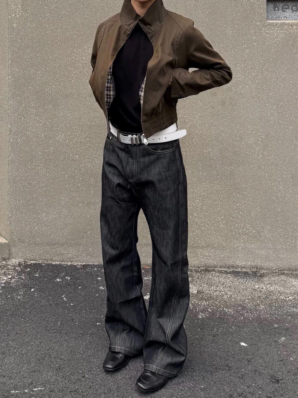Jean Wide Leg Raw Denim Jeans, Relaxed Fit Pants Size US 32 / EU 48 - 2 Thumbnail