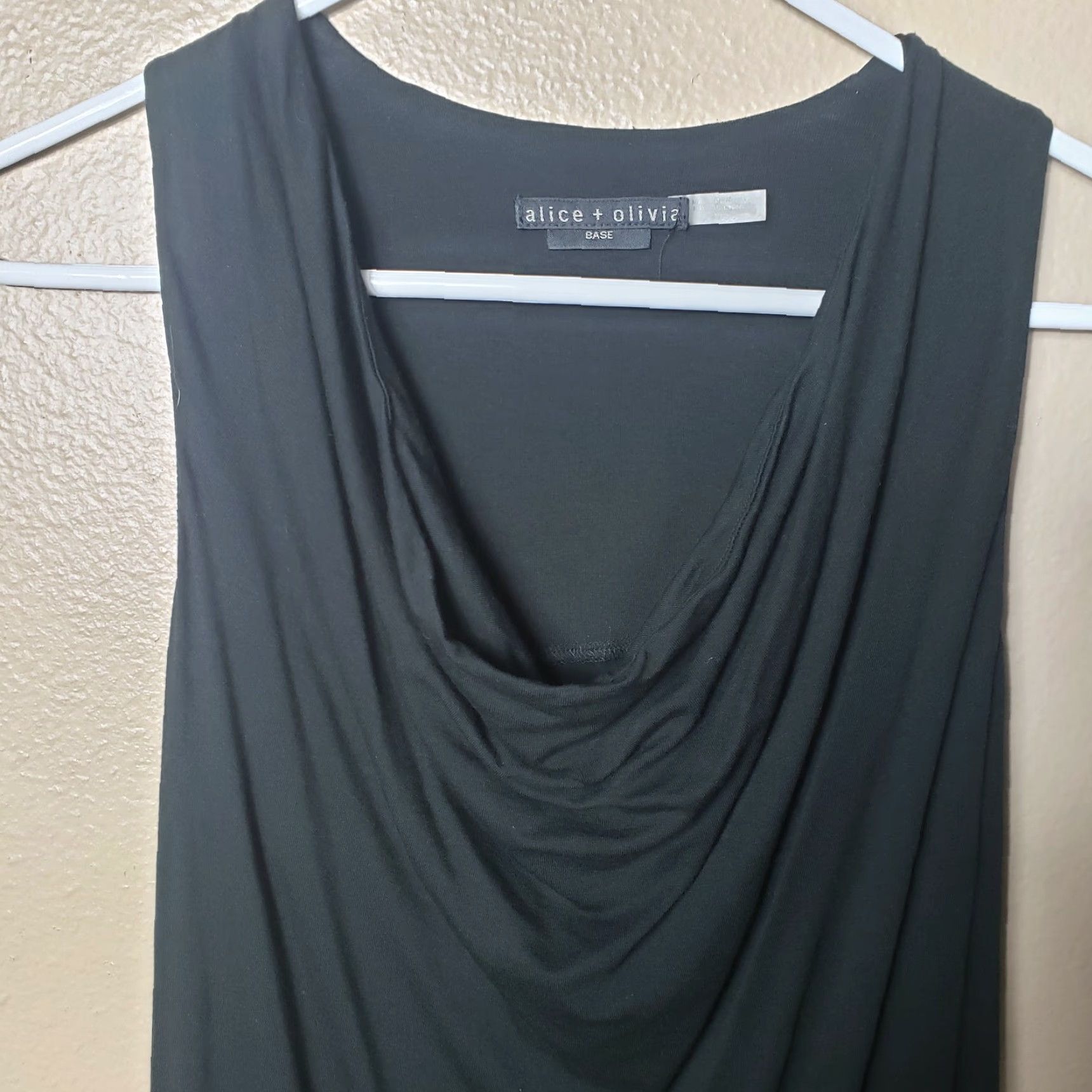 Alice + Olivia Alice + Olivia Base Drape Front Racerback Tank Dress XS Black Jersey Rayon/Spandex Knee Length Women Tank Dress XS Black Size XS / US 0-2 / IT 36-38 - 3 Thumbnail
