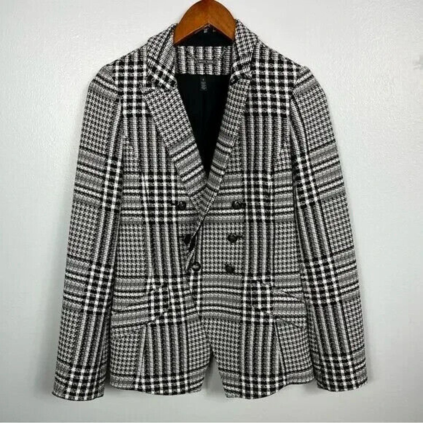White House Black Market WHBM PLAID TWEED DOUBLE BREASTED JACKET SZ 2P Size XS / US 0-2 / IT 36-38 - 3 Thumbnail