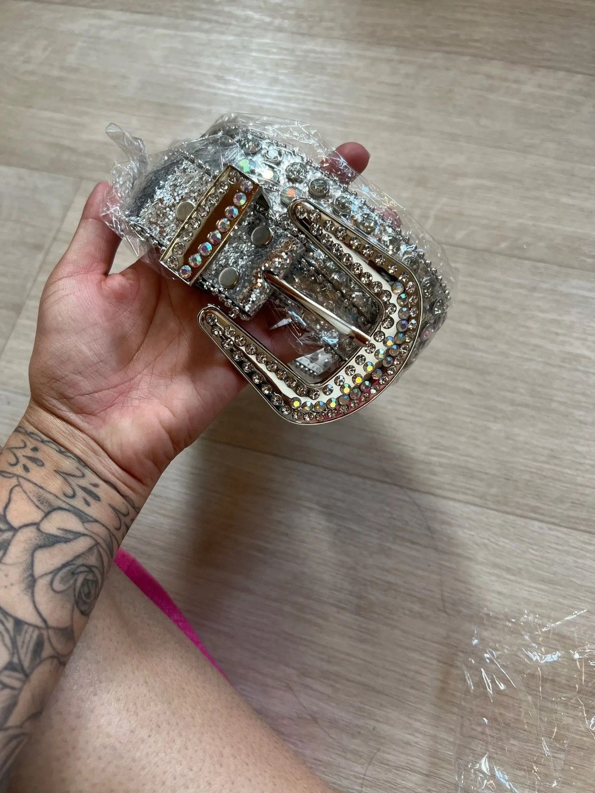 image of Leather Silver Color Pu Belt Chrome Y2K Crystals, Men's