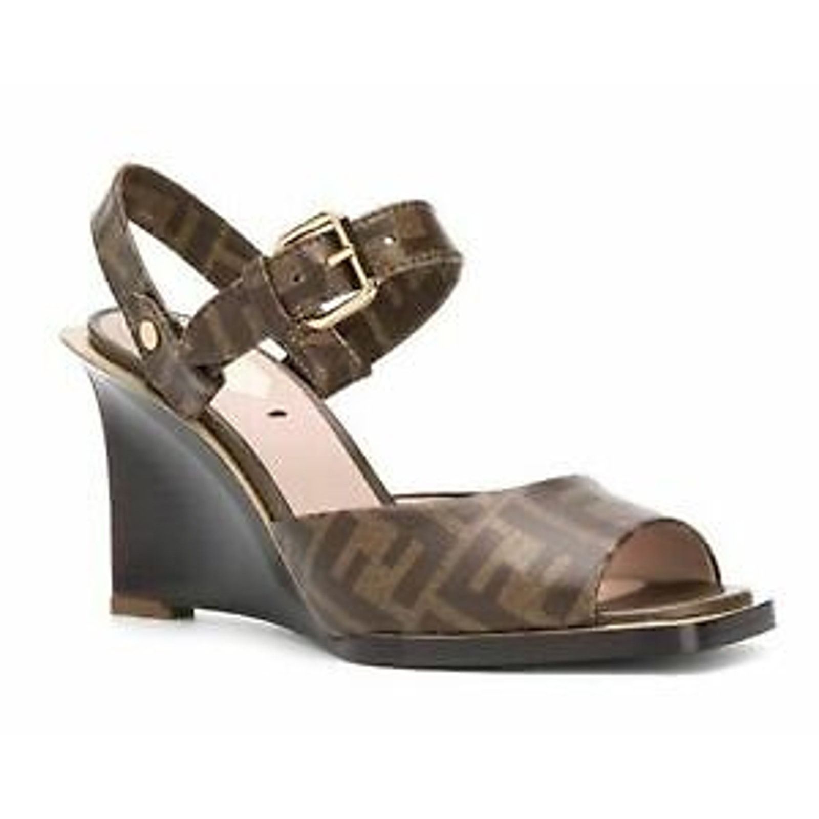 Fendi FF Motif Ankle Strap Sandal Peep Toe Heel Pump Wedge 36.5 Size US 6.5 / IT 36.5 - 4 Thumbnail