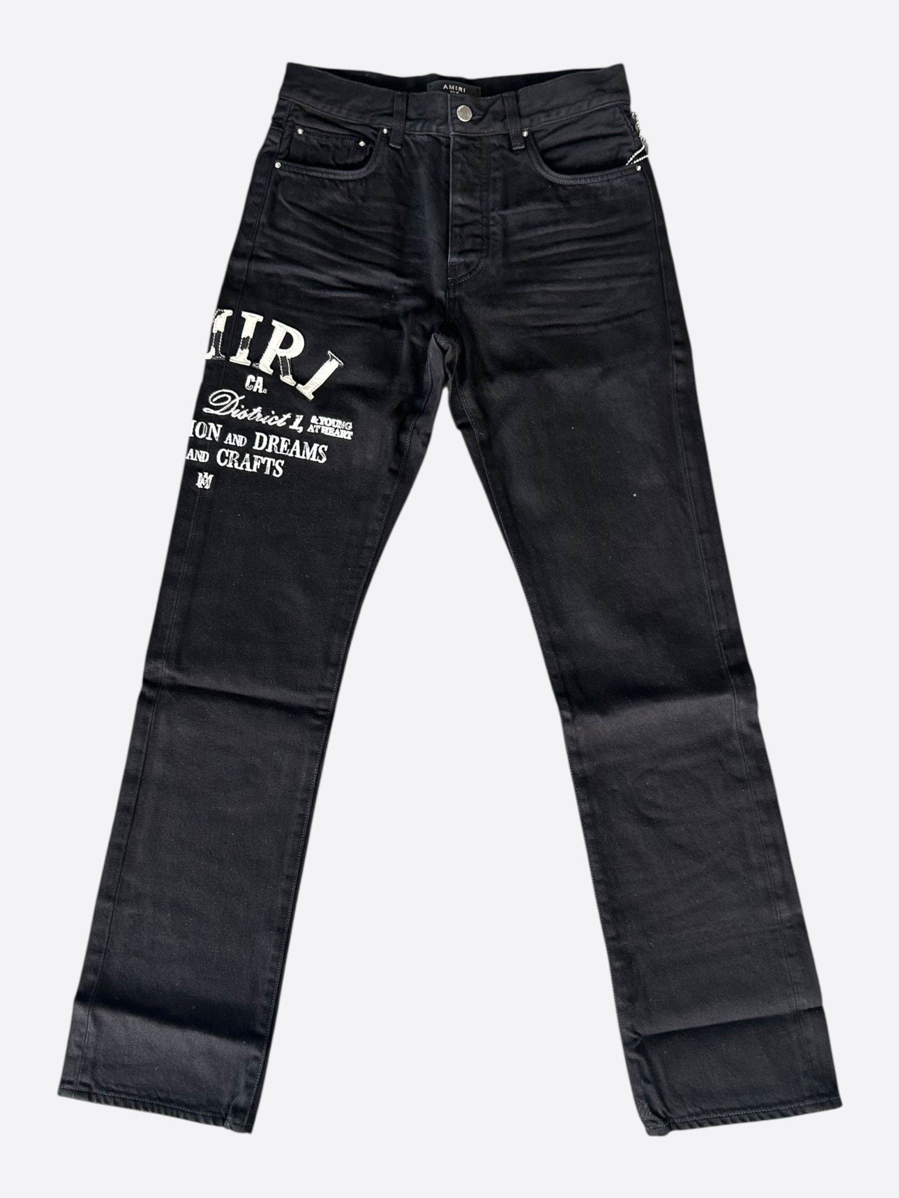 Amiri Amiri Black OD & White Arts District Logo Straight Jeans Size US 33 - 1 Thumbnail