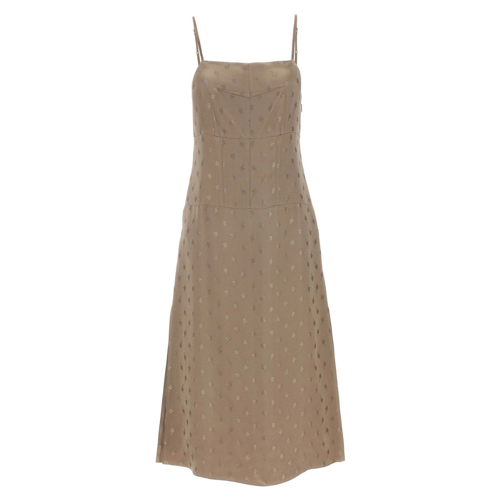 FENDI Satin Gray/Brown Silk Floral Midi Dress New & Authenti