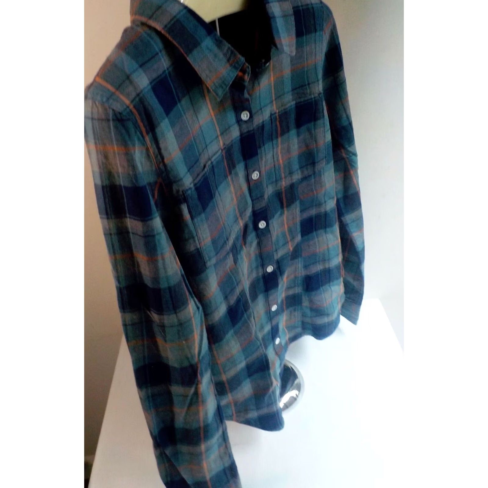Vintage ROXY Long Sleeve Plaid Button Front Shirt Blue/Peach 100% Cotton NWT LG Womens Shirt Size L / US 10 / IT 46 - 3 Thumbnail