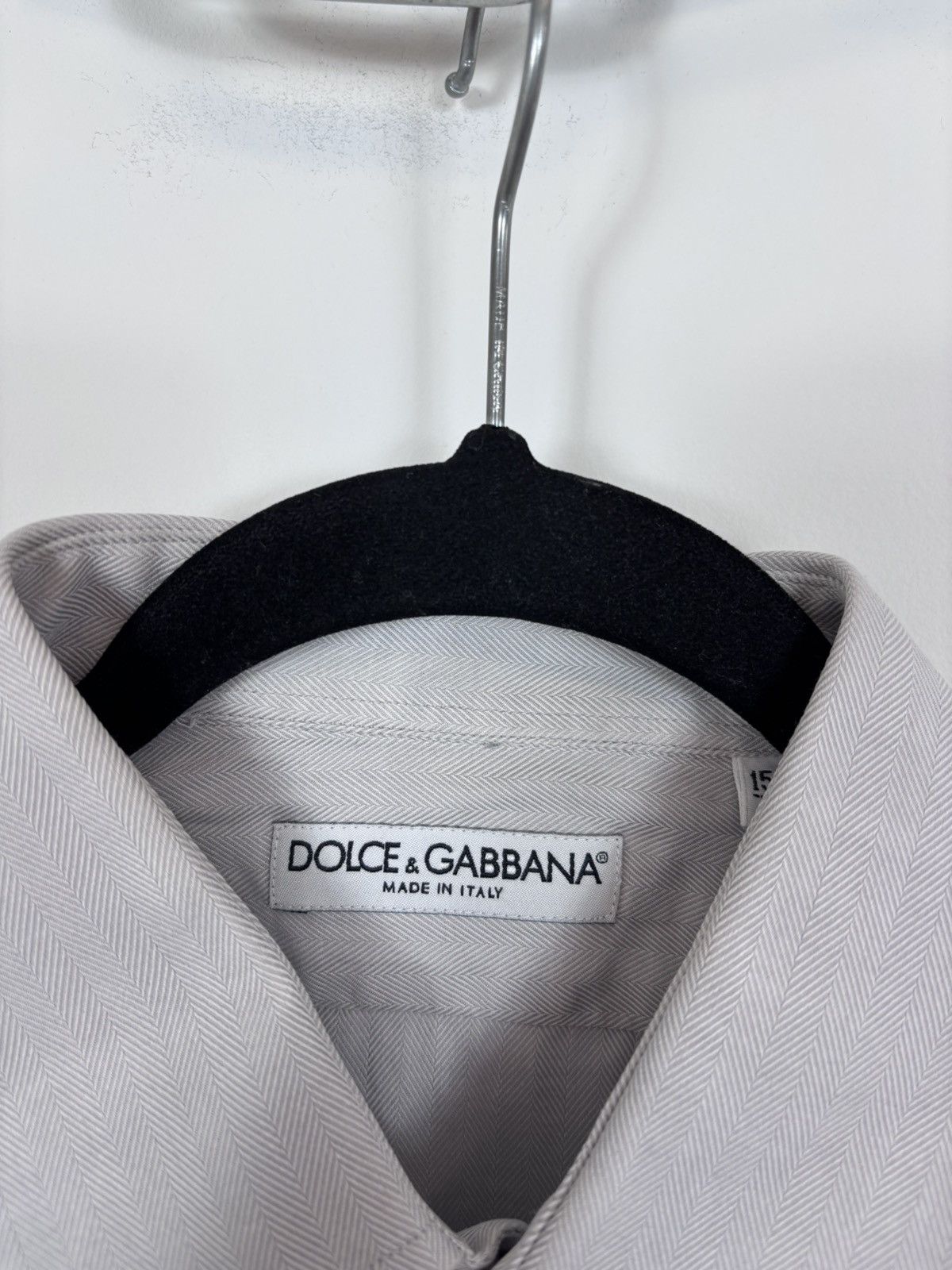 Dolce & Gabbana Dolce & Gabbana Men’s Herringbone Grey Button Up Shirt Size US L / EU 52-54 / 3 - 13 Thumbnail