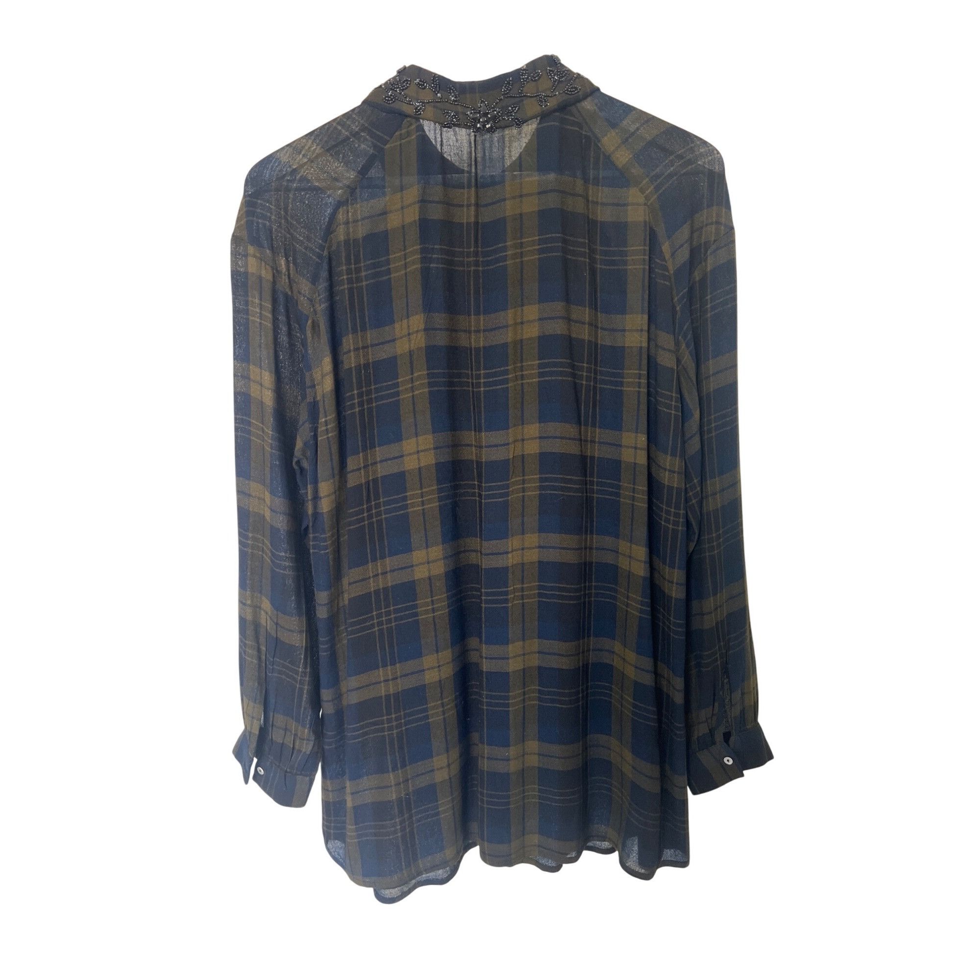 Zara Zara Trafaluc Plaid Sheer Collar Blouse With Beaded Embellis Size XS / US 0-2 / IT 36-38 - 3 Thumbnail