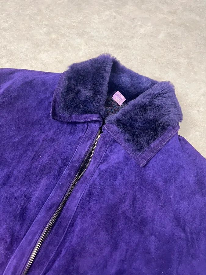 Vintage 1990s Gianni Versace Purple Multi Zips Fur Collar Bomber Jacket Size US L / EU 52-54 / 3 - 5 Thumbnail