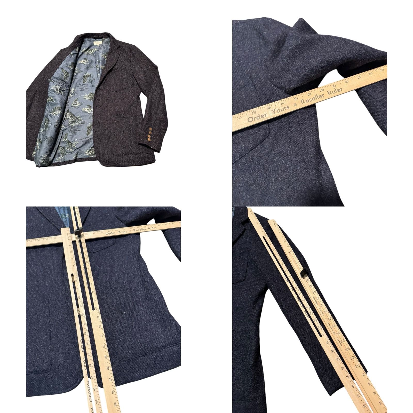Wallace & Barnes Wallace & Barnes Knit Blazer Mens Alexander's Wool Koi Fish Dog Buttons Blue 38R Size 38R - 9 Thumbnail