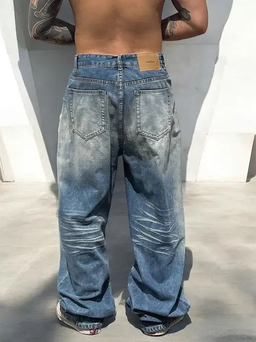 VIBE Blue Washed Wide Leg Denim Jeans, Oversized Jeans Size US 32 / EU 48 - 8 Thumbnail