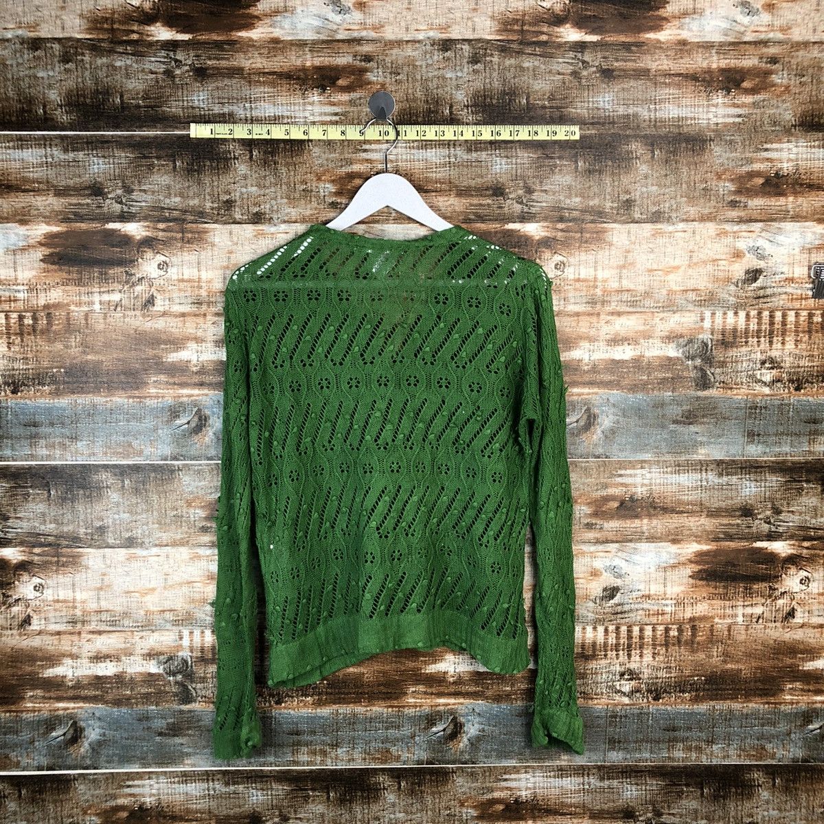 Beams Plus Beamboys Green crochet meshnet Cardigan Knitwear #A1643 Size US M / EU 48-50 / 2 - 12 Thumbnail