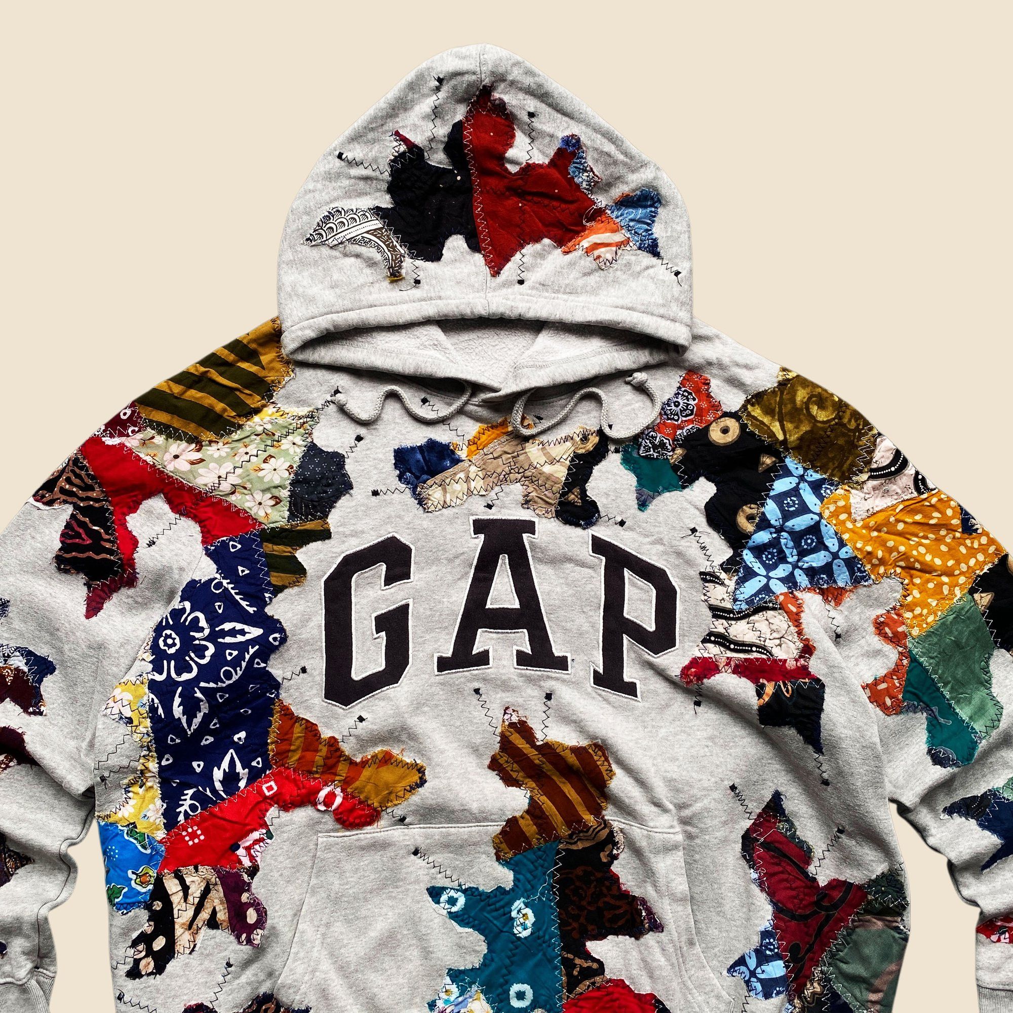 Gap 1 OF 1 REWORKED GAP BATIK PATCHWORK GREY HOODIE SIZE L Size US L / EU 52-54 / 3 - 2 Thumbnail
