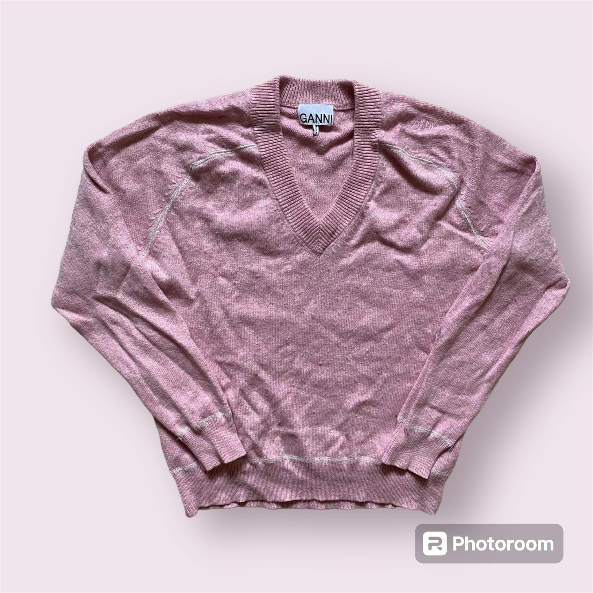Ganni Wool Jumper Ganni Pink Sweater Designer V-Neck Size XS / US 0-2 / IT 36-38 - 1 Thumbnail