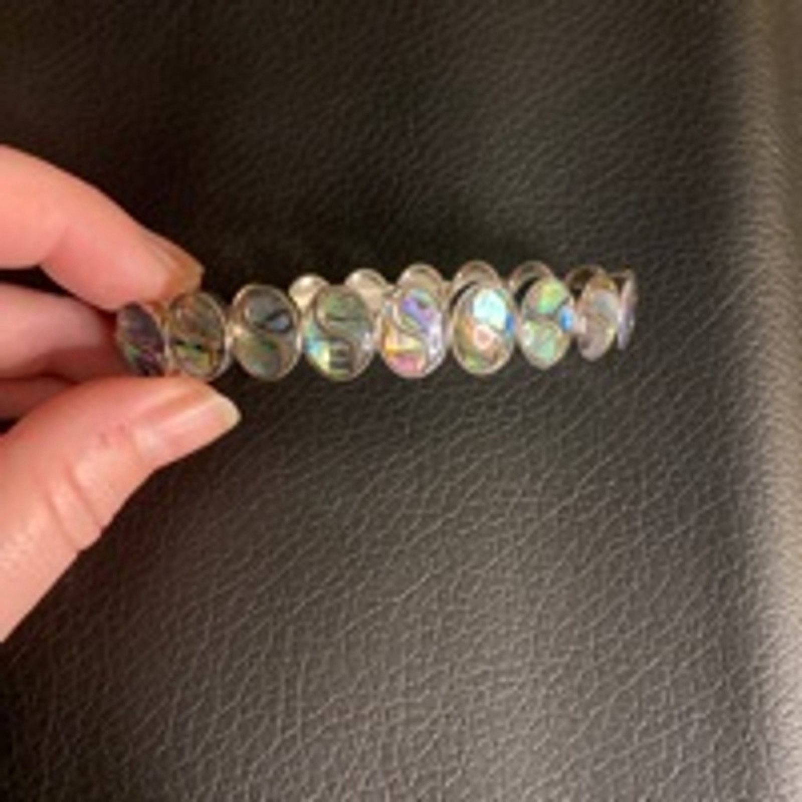 Vintage Mermaidcore Abalone Shell Oval Link Bracelet Silver Tone Size ONE SIZE - 4 Thumbnail