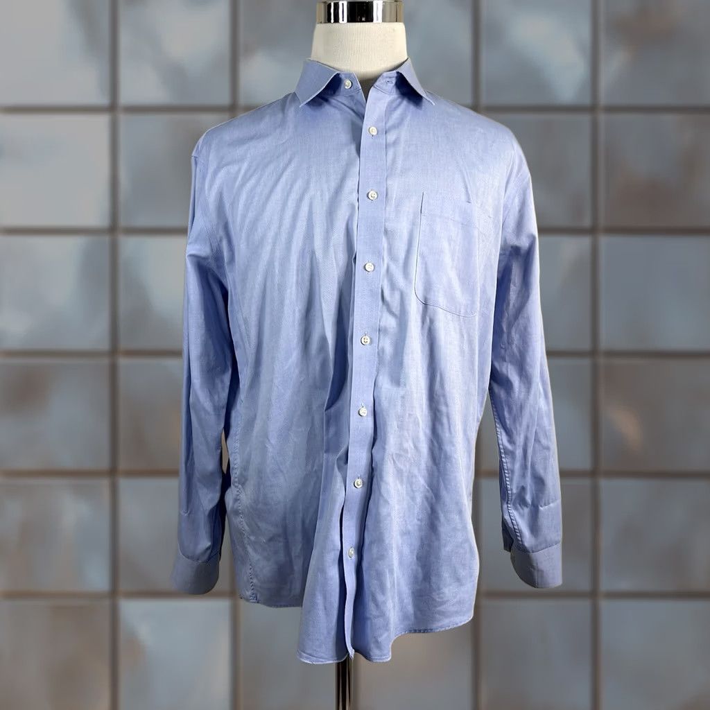 Nordstrom Nordstrom 17.5 34/35 Trim Fit Non Iron Oxford Cloth Dress Shirt Blue 100% Cotton Shirt Men Slim Casual Business Dress Shirt Size 48R - 1 Thumbnail