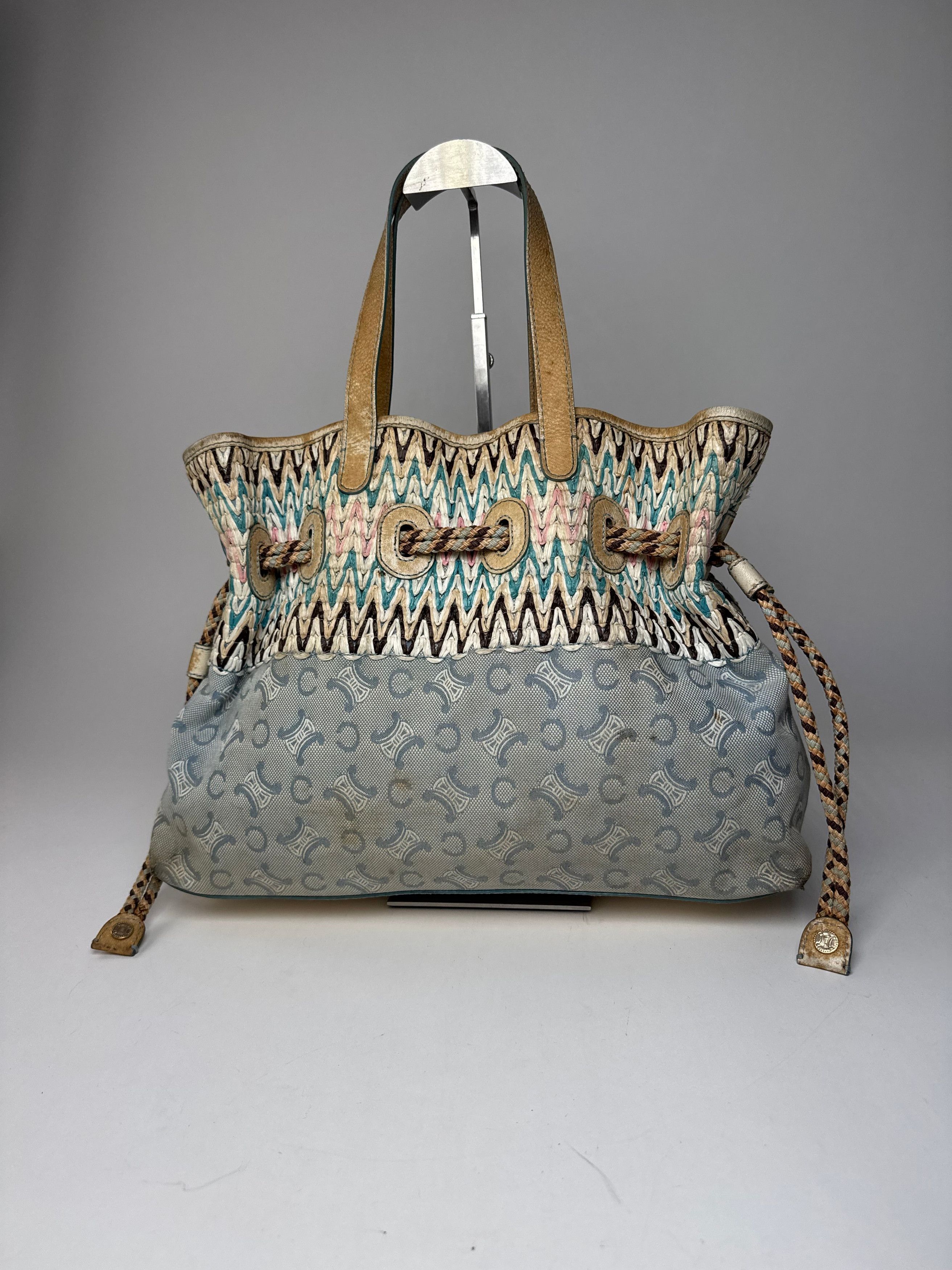 Vintage Monogram Handbag Beige Blue White