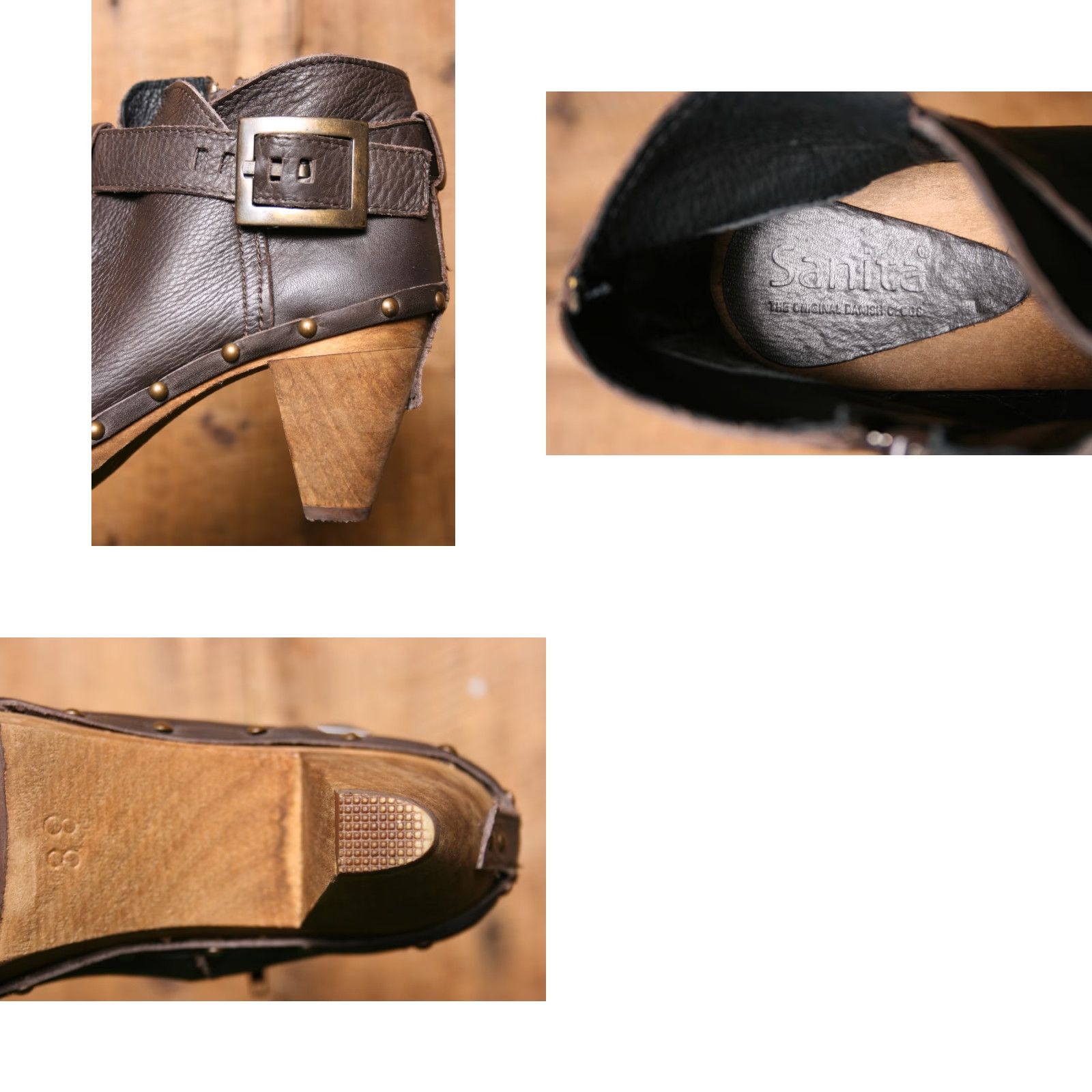 Vintage SANITA Brown Leather Booties High Wood Heel Ankle Boot 7 Womens EU 38 Zip Studded Wedge Leather Footwear Boots Size US 7 / IT 37 - 8 Thumbnail