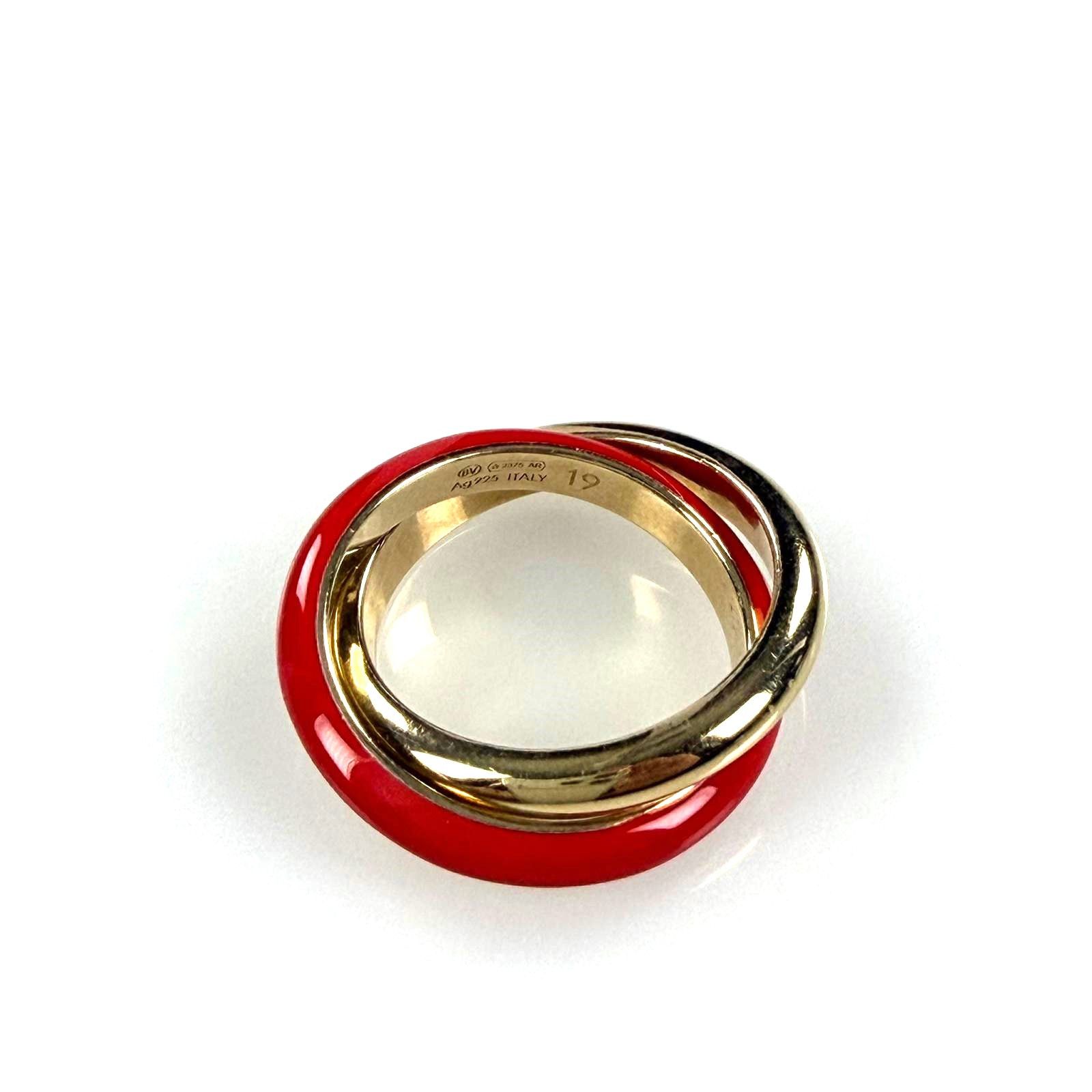 Bottega Veneta Essentials Gold And Red Enamel Interlocking Rings Size ONE SIZE - 6 Thumbnail