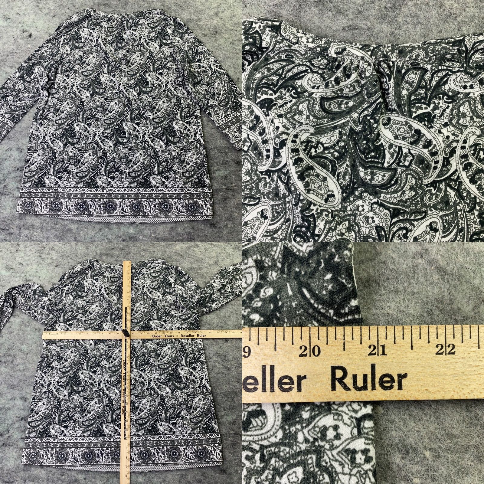 Vintage Jasmine & Juliana Womens Blouse Shirt V-Neck 3/4 Sleeve Black Paisley Stretch L Regular Size L / US 10 / IT 46 - 8 Thumbnail