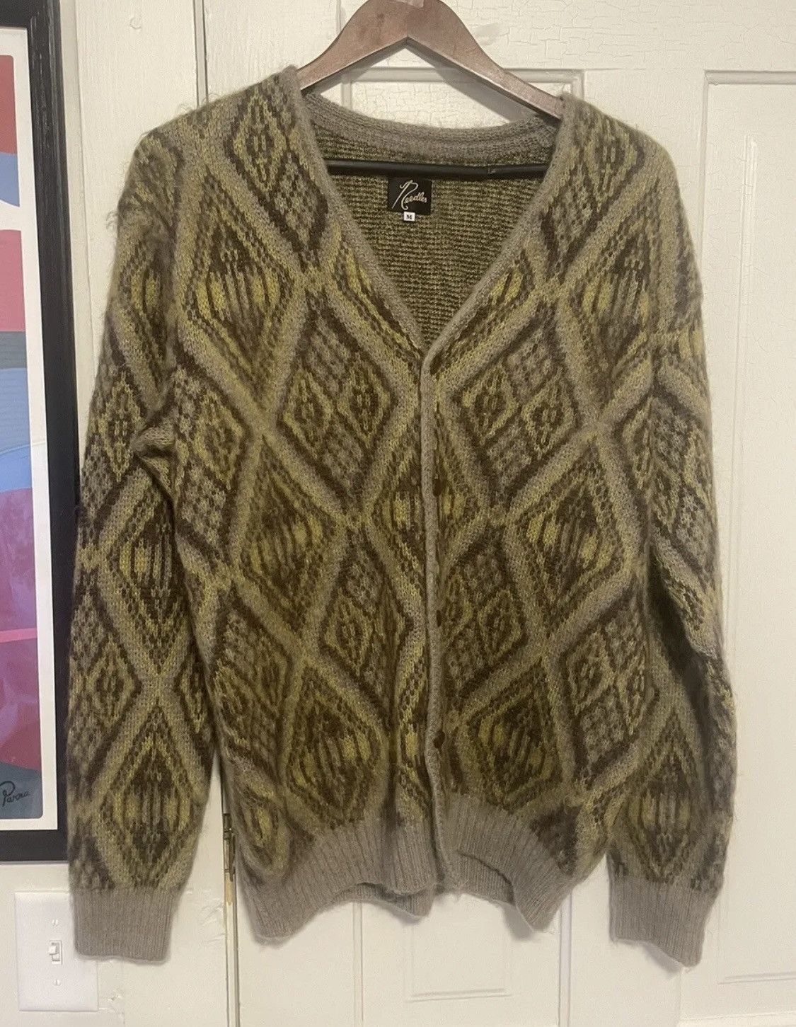 image of Needles Nepenthes Diamond Mohair Cardigan Sweater 2020 in Brown, Men's (Size Medium)