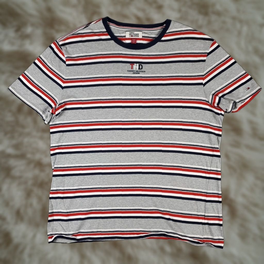 Tommy Hilfiger Tommy Hilfiger T Shirt Mens Size Large Gray Striped Crew Neck Short Sleeve Adult Casual Logo Modern Classic Sports American Shirt Mens L Gray Size US L / EU 52-54 / 3 - 1 Thumbnail