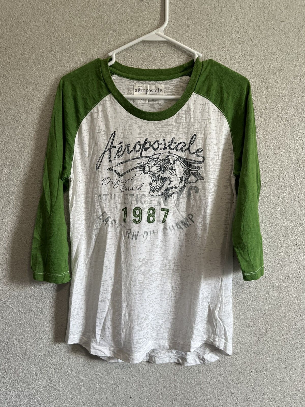 Aeropostale Vintage Aeropostale 1987 Raglan Tee XL Green White Size US XL / EU 56 / 4 - 1 Thumbnail