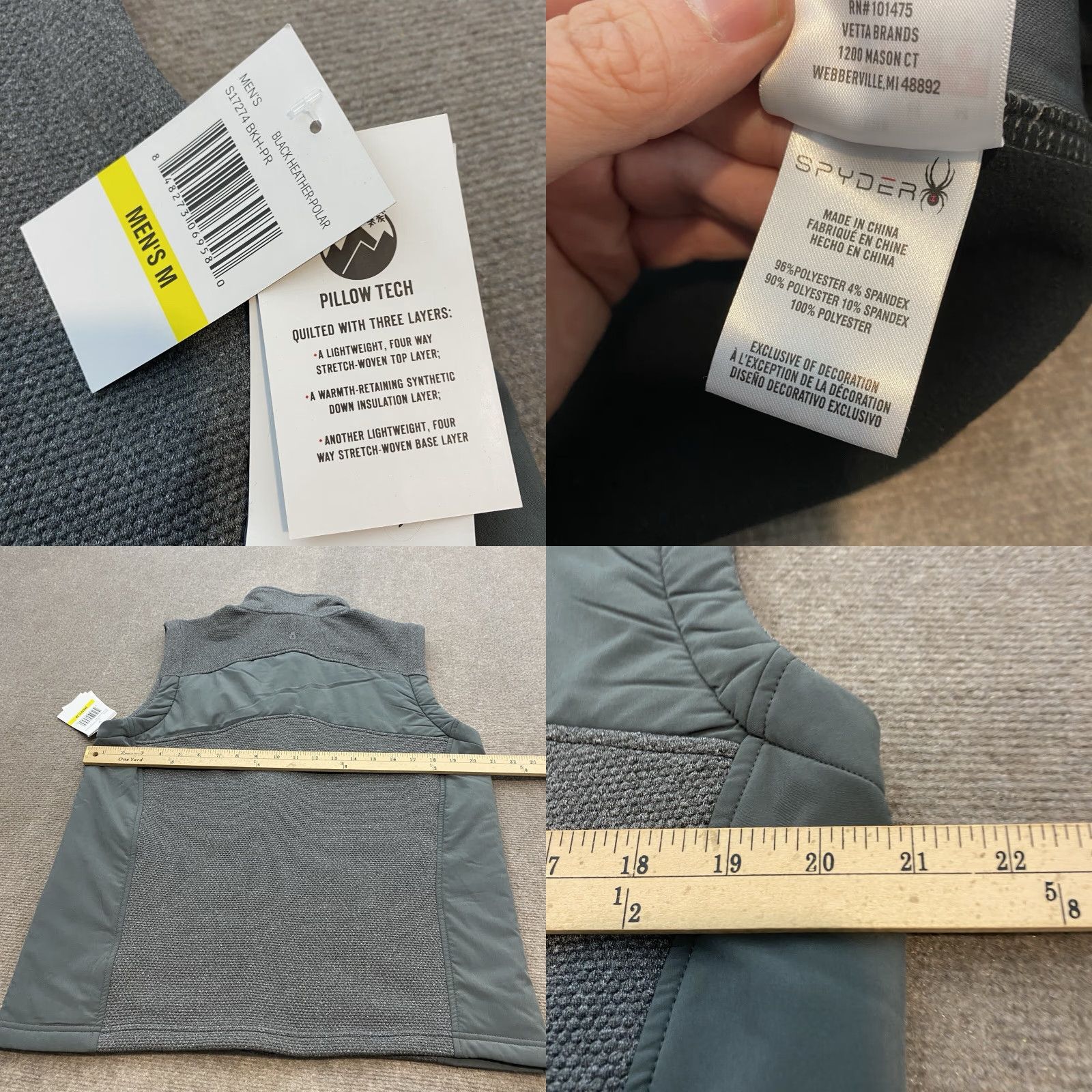 Spyder Spyder Vest Mens M Full Zip Pillow Tech Gray Insulated Stretch Logo Size US M / EU 48-50 / 2 - 8 Thumbnail