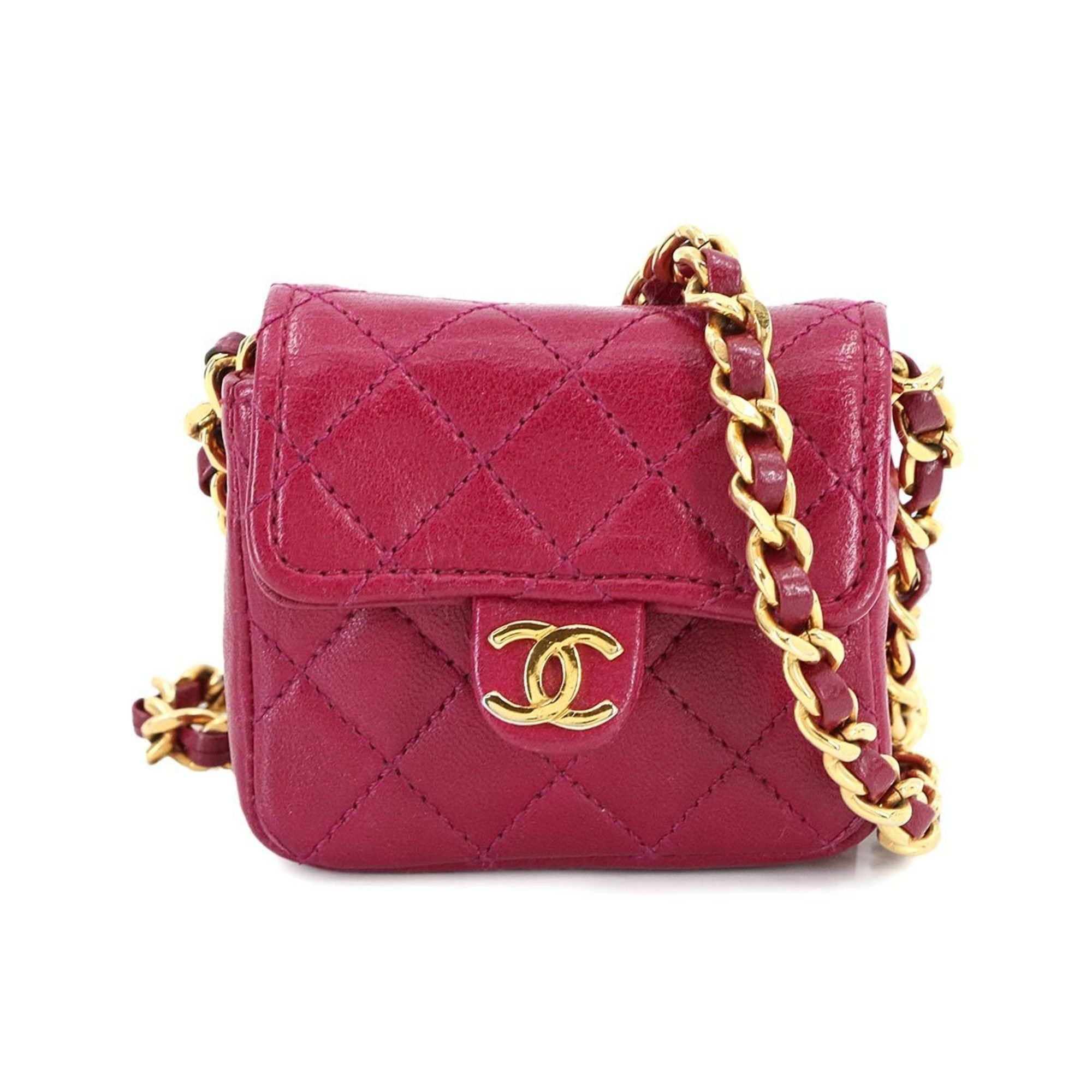 Chanel Mini Matelasse Chain Shoulder Bag Leather Wine Red Gold Metal Fittings Minimini, Women's