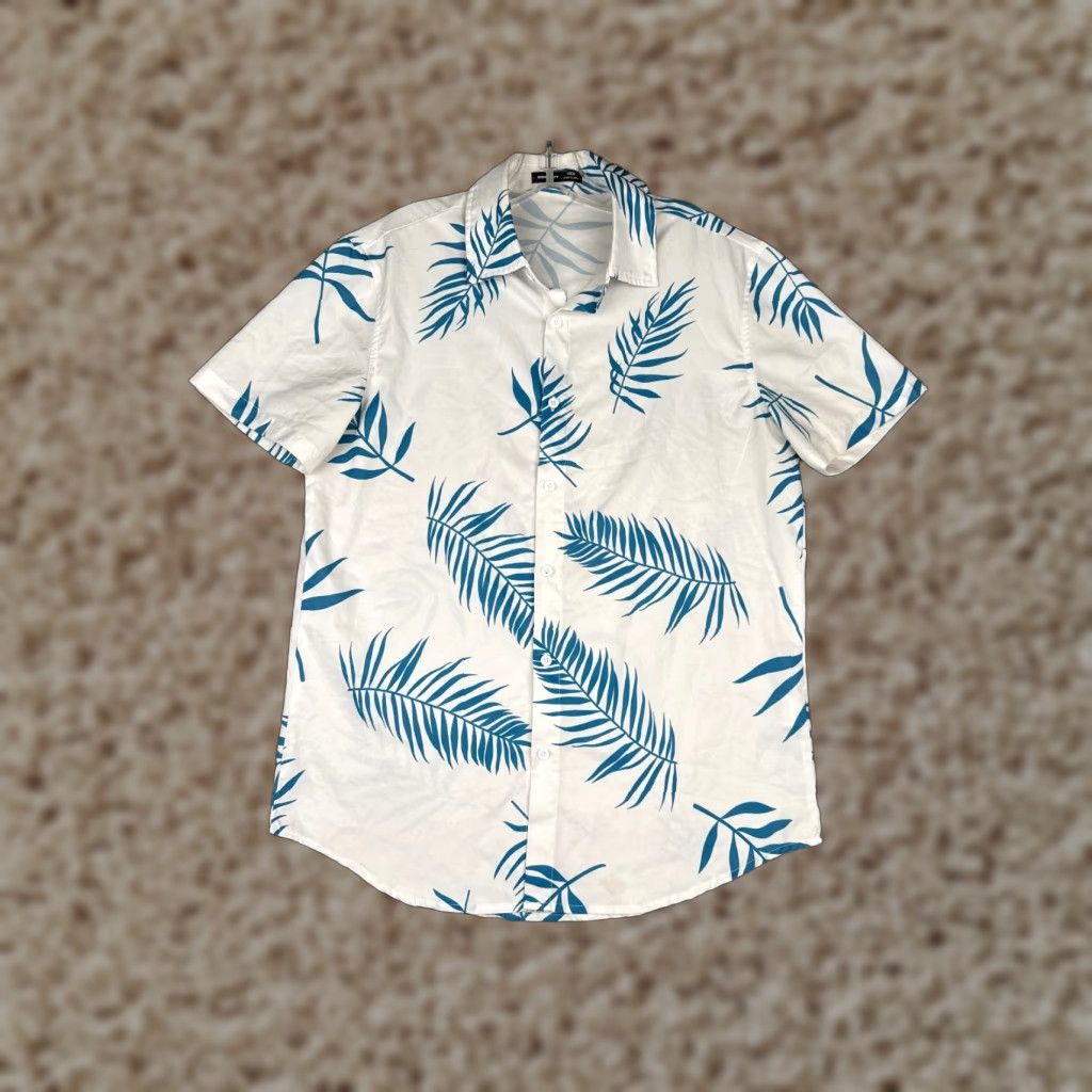 Vintage VINTAGE Manfinity Shirt Men Medium White Blue Palm Leaf Polyester Blend Hawaiian READ Size US M / EU 48-50 / 2 - 1 Thumbnail