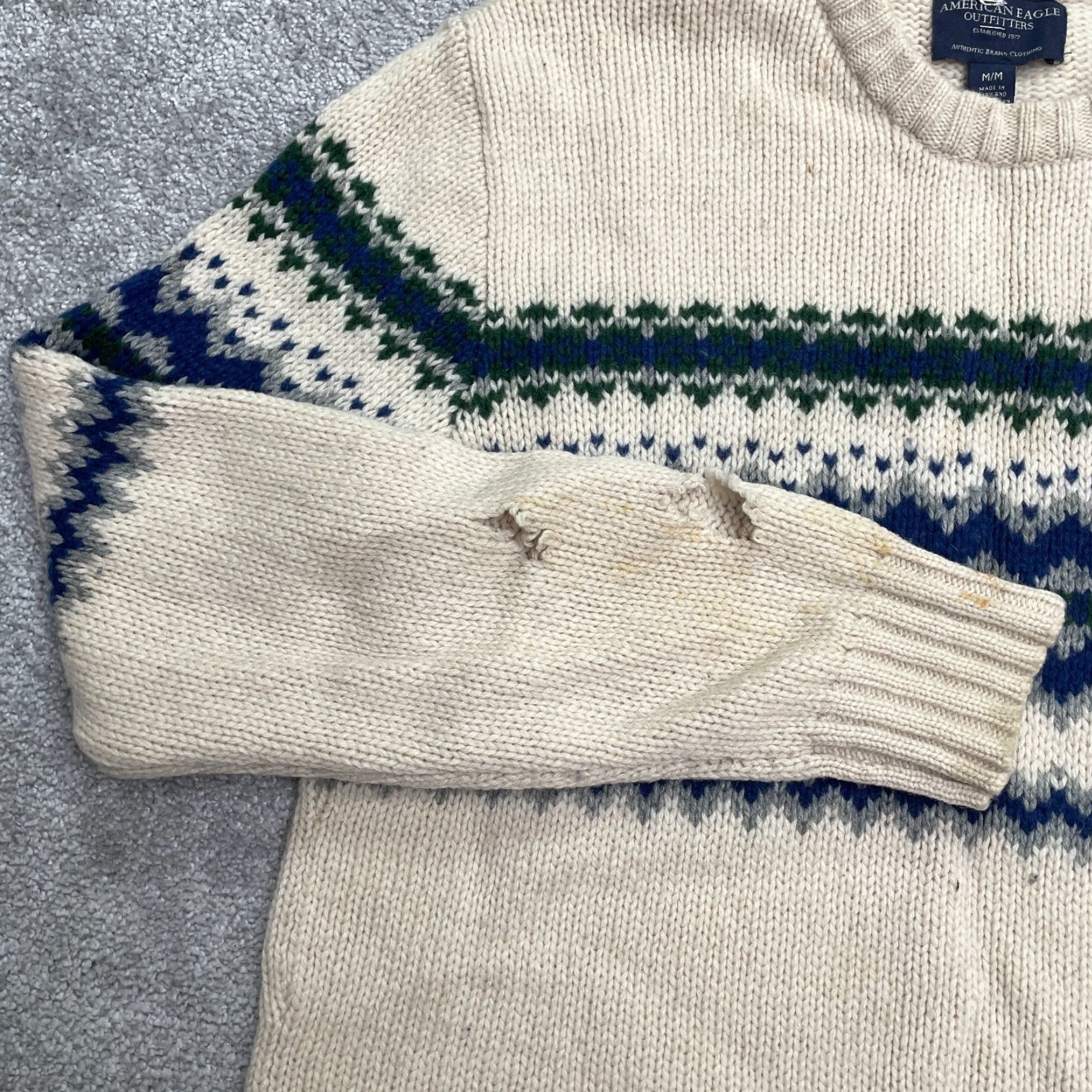 American Eagle Outfitters American Eagle Outfitters Pullover Sweater Men Medium Beige Fair Isle Knit Regular Fit Size US M / EU 48-50 / 2 - 4 Thumbnail