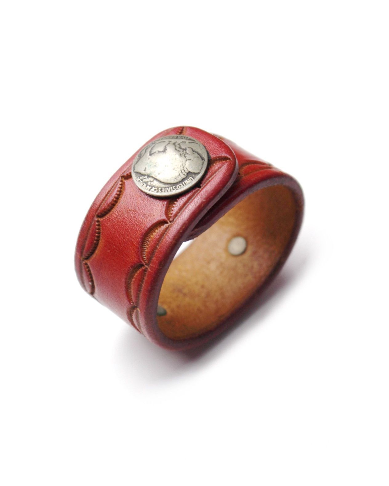 Vintage 1990S INDIAN NAVAJO NATIVE BUFFALO NICKEL LEATHER CUFF Size ONE SIZE - 2 Thumbnail