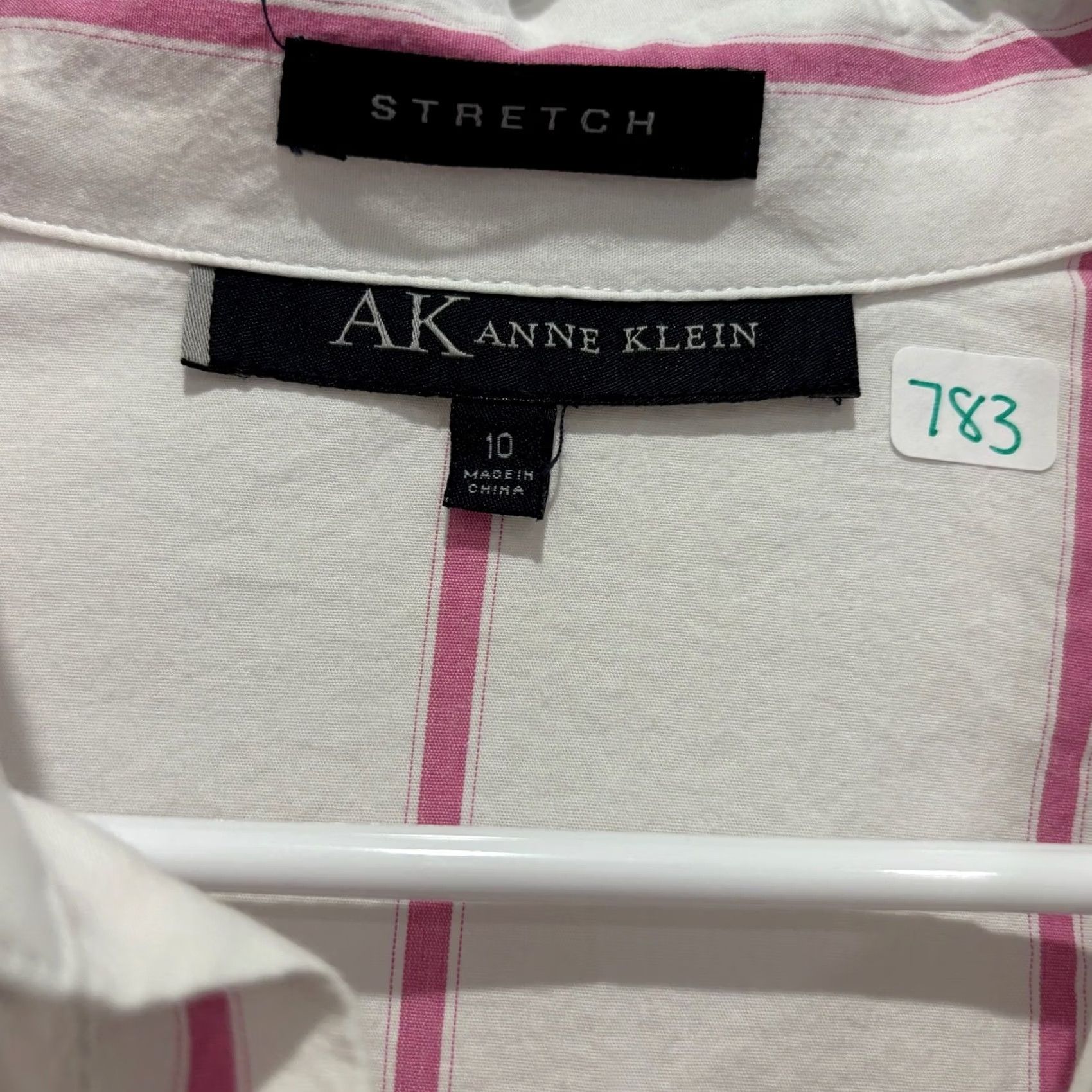 Anne Klein AK Anne Klein Womens White Pink Striped Button Down Shirt Size 10 Size L / US 10 / IT 46 - 2 Thumbnail