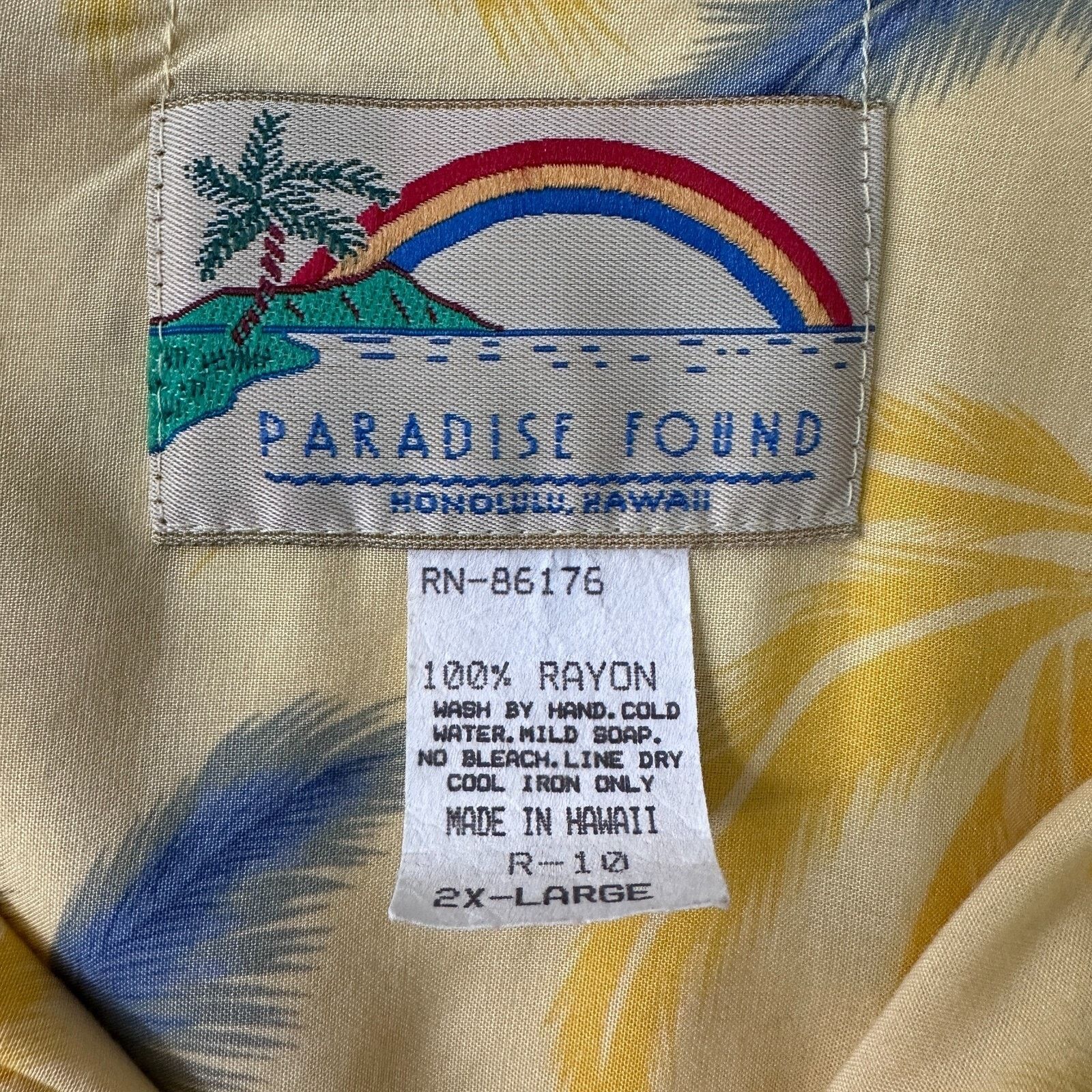 Paradise Found Vintage Paradise Found Hawaiian Shirt XXL Yellow Palm 80s Size US XXL / EU 58 / 5 - 6 Thumbnail