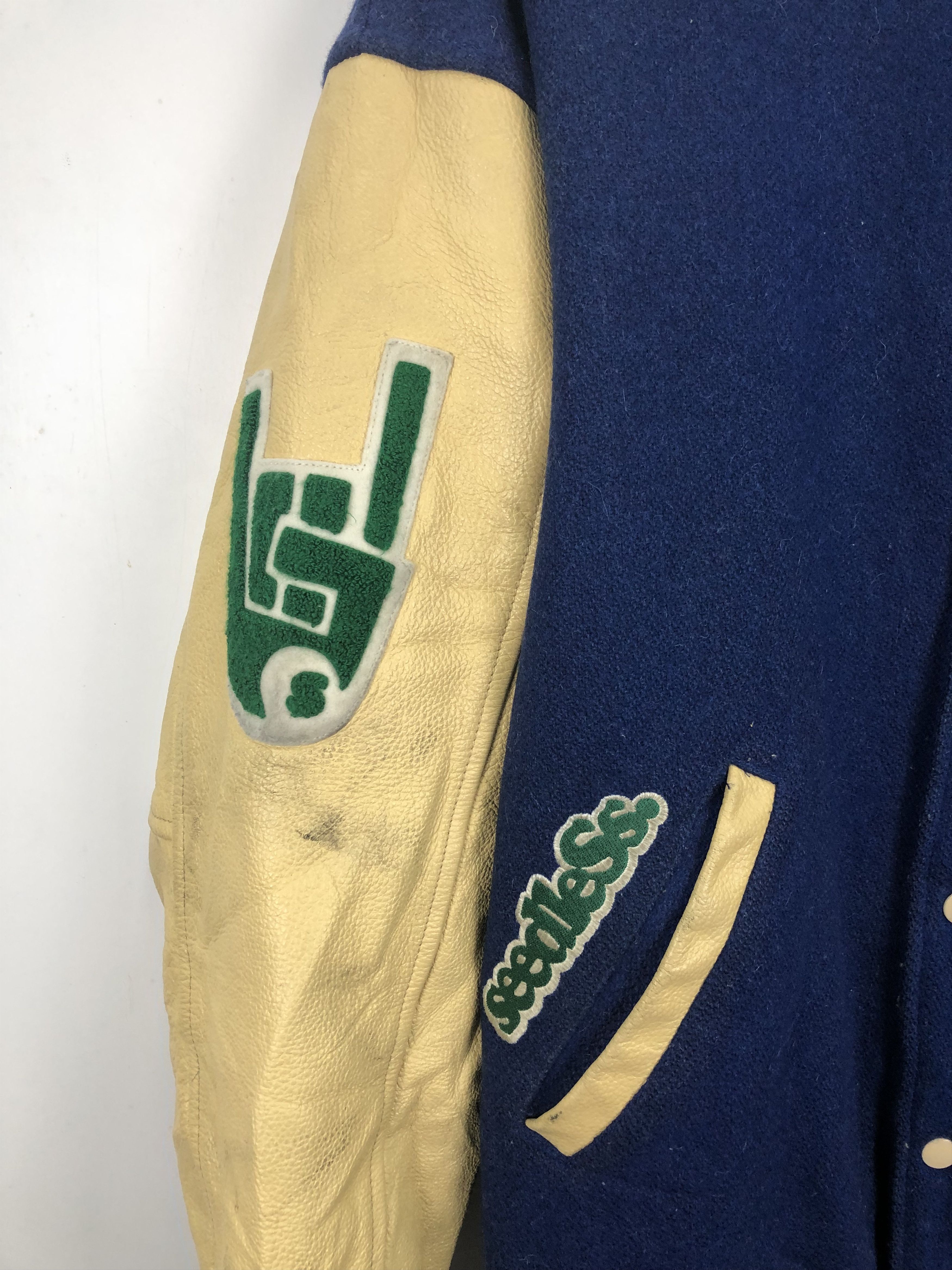 Japanese Brand Vintage 90s Seedless Leather Sleeve Varsity Jacket V0375 Size US M / EU 48-50 / 2 - 9 Thumbnail