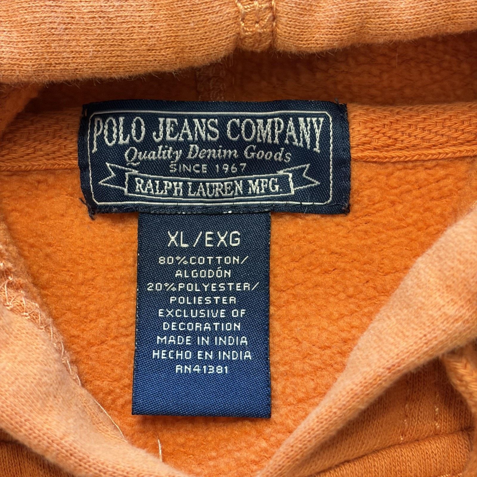 Polo Ralph Lauren Polo Jeans Company Hoodie Sweatshirt XL Orange PRL Shield Size US XL / EU 56 / 4 - 7 Thumbnail