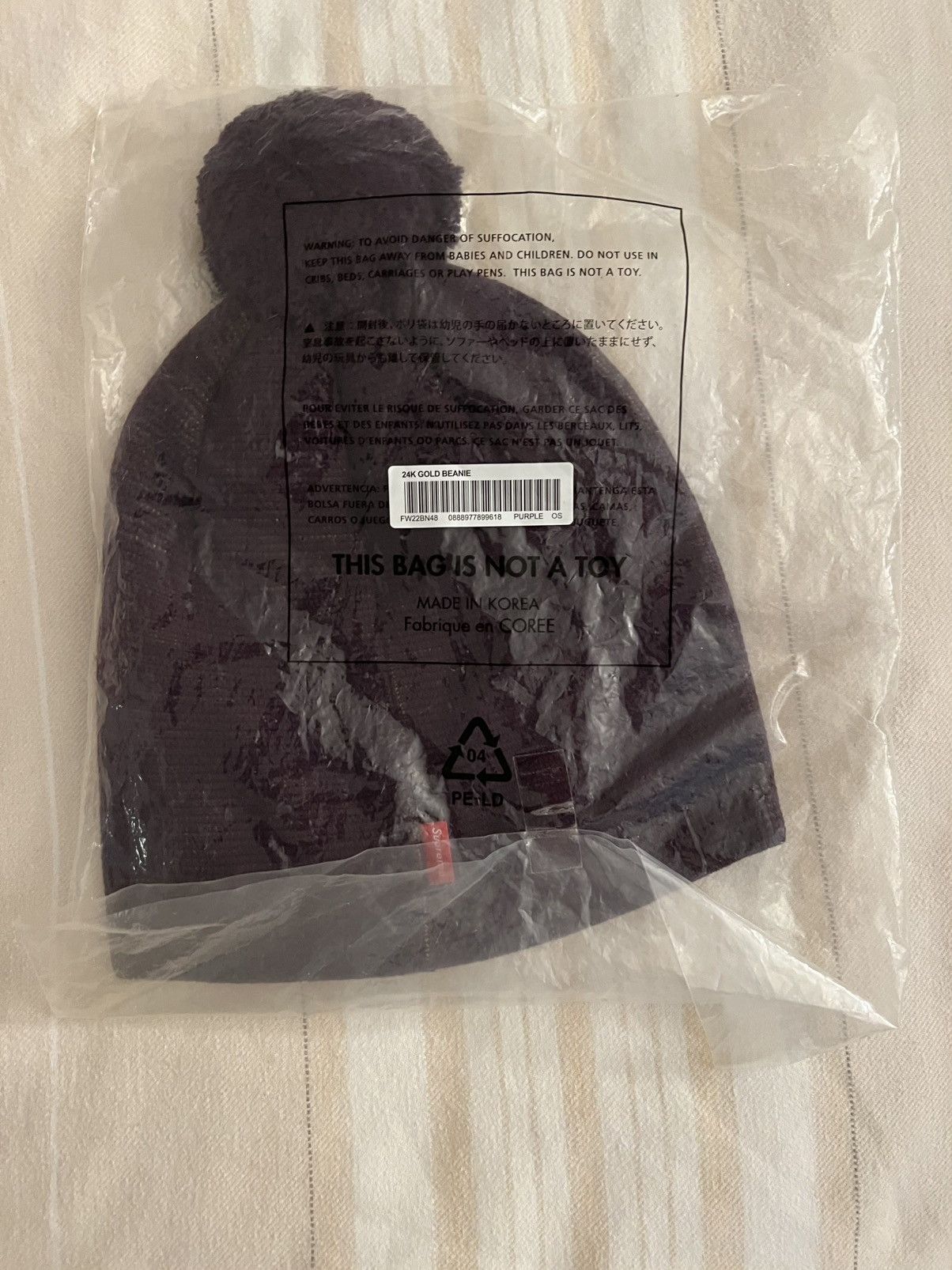 Supreme Supreme 24K Gold Acrylic Purple Beanie Jacquard Knit Graphic Size ONE SIZE - 3 Thumbnail