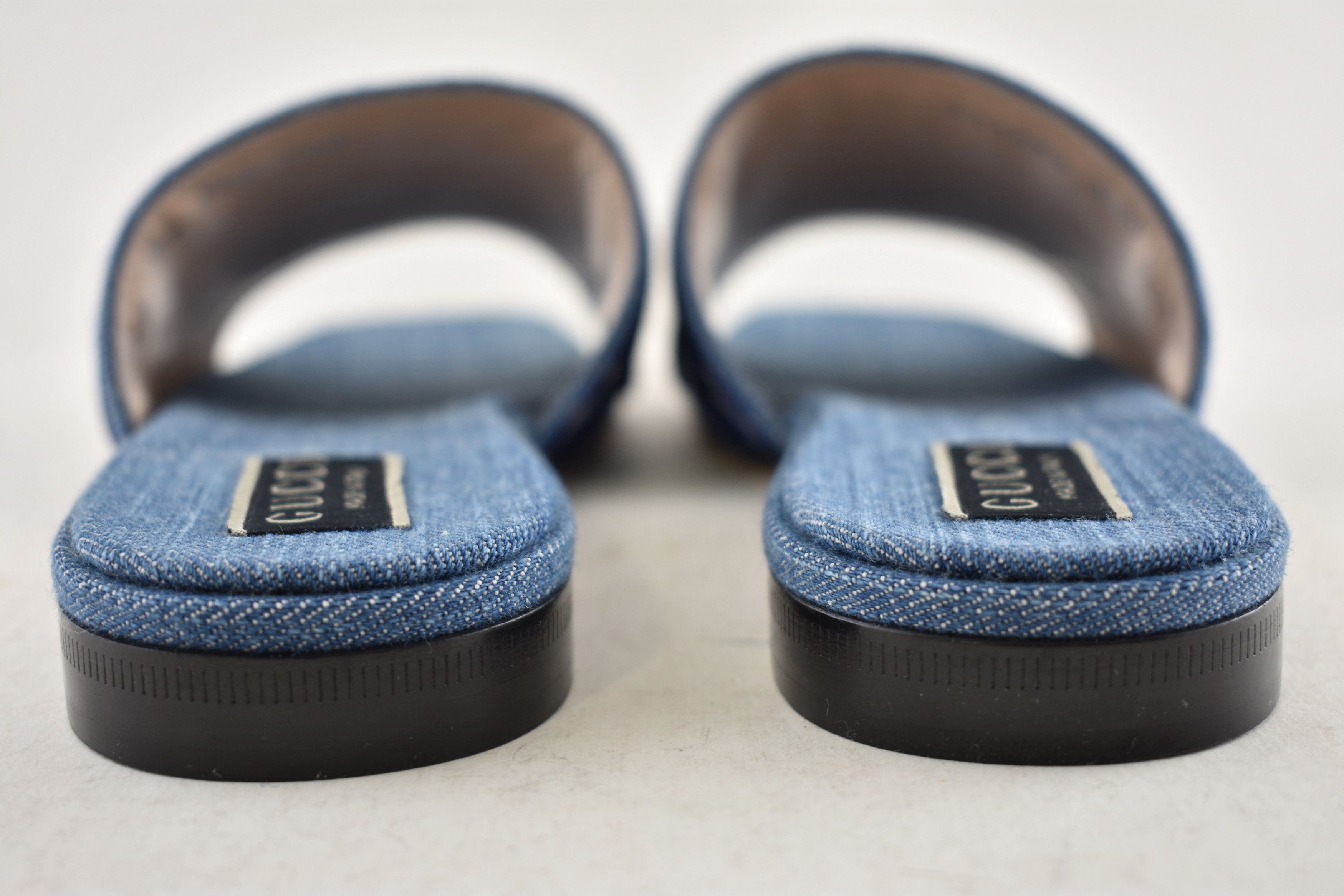 Gucci Gucci Jane Blue Denim Velvet Logo Mule Flat Slide Sandal 37 Size US 7 / IT 37 - 16 Thumbnail