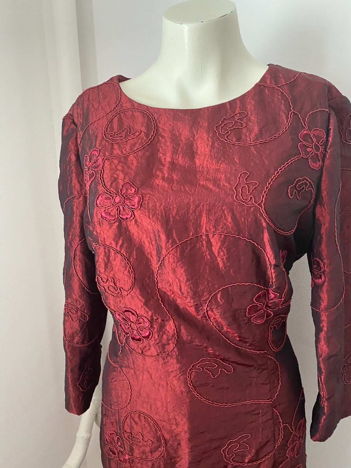 Vintage elegant ladies taft dress special occasion red size M sk26 Size M / US 6-8 / IT 42-44 - 2 Thumbnail